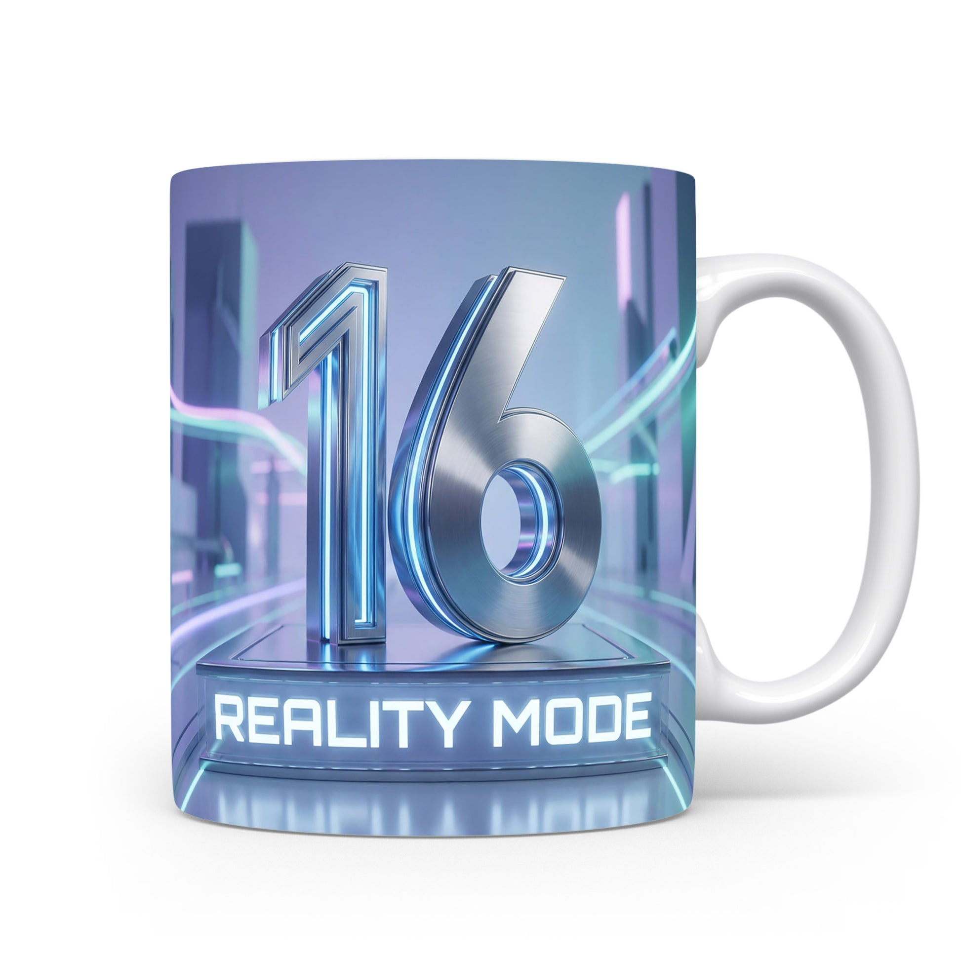 Hrnček s číslem 16 a nápisem REALITY MODE