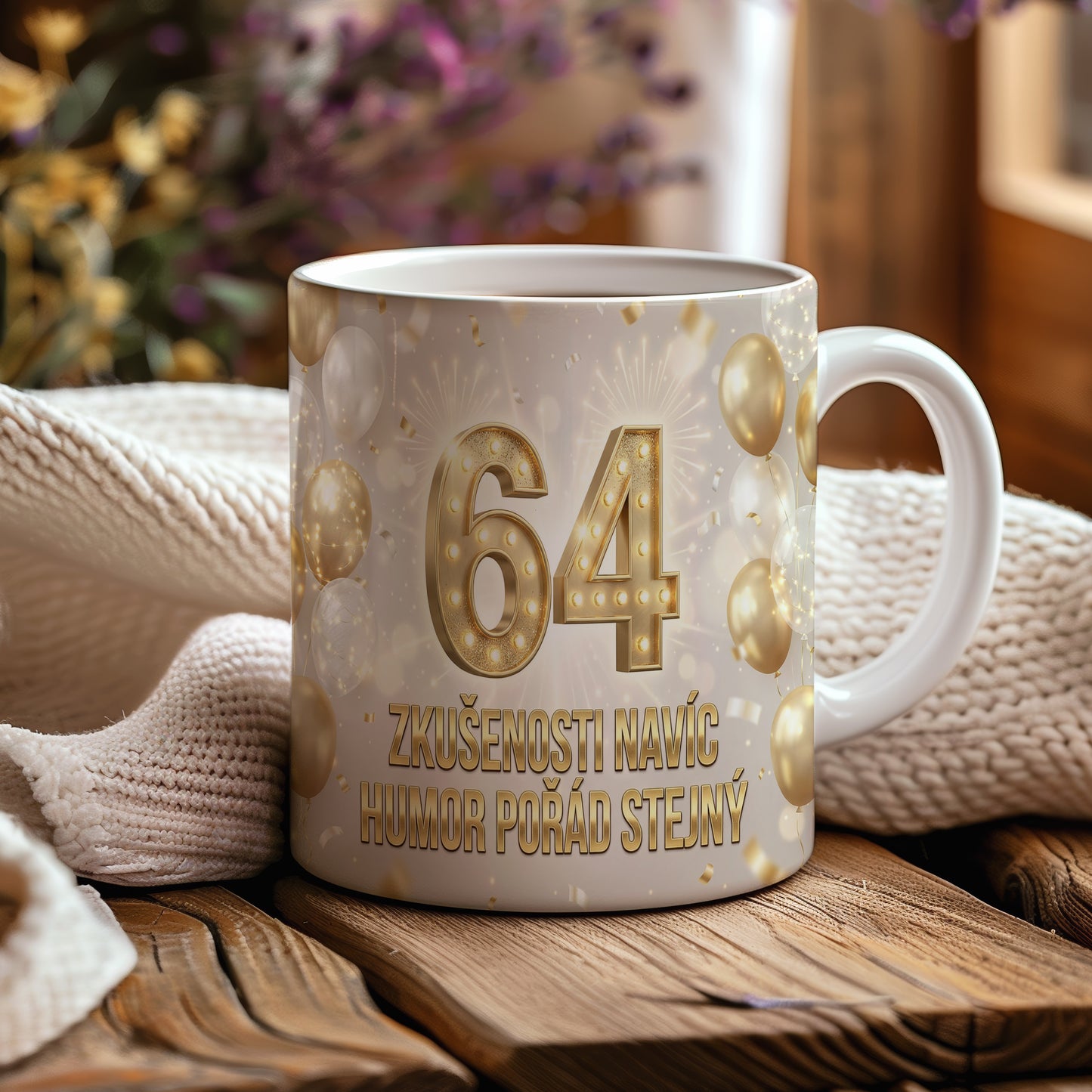 Narozeninový hrnek 64 let – ZKUŠENOSTI NAVÍC, HUMOR POŘÁD STEJNÝ