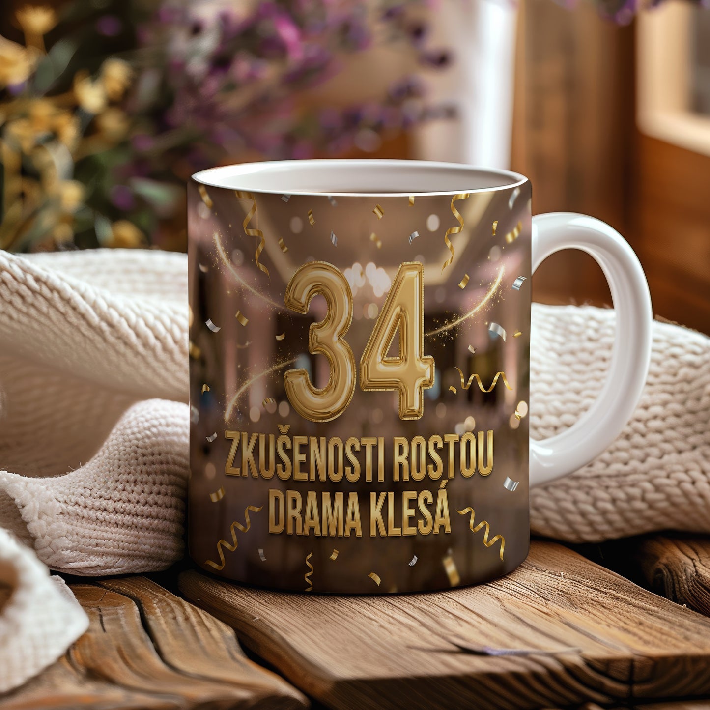 Narozeninový hrnek 34 let – ZKUŠENOSTI ROSTOU DRAMA KLESÁ