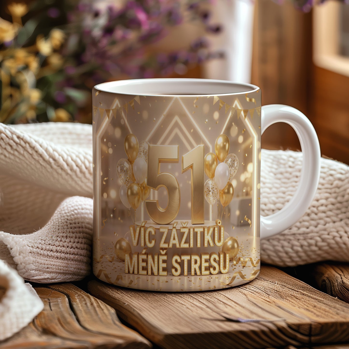 Narozeninový hrnek 51 let – VÍC ZÁŽITKŮ MÉNĚ STRESU