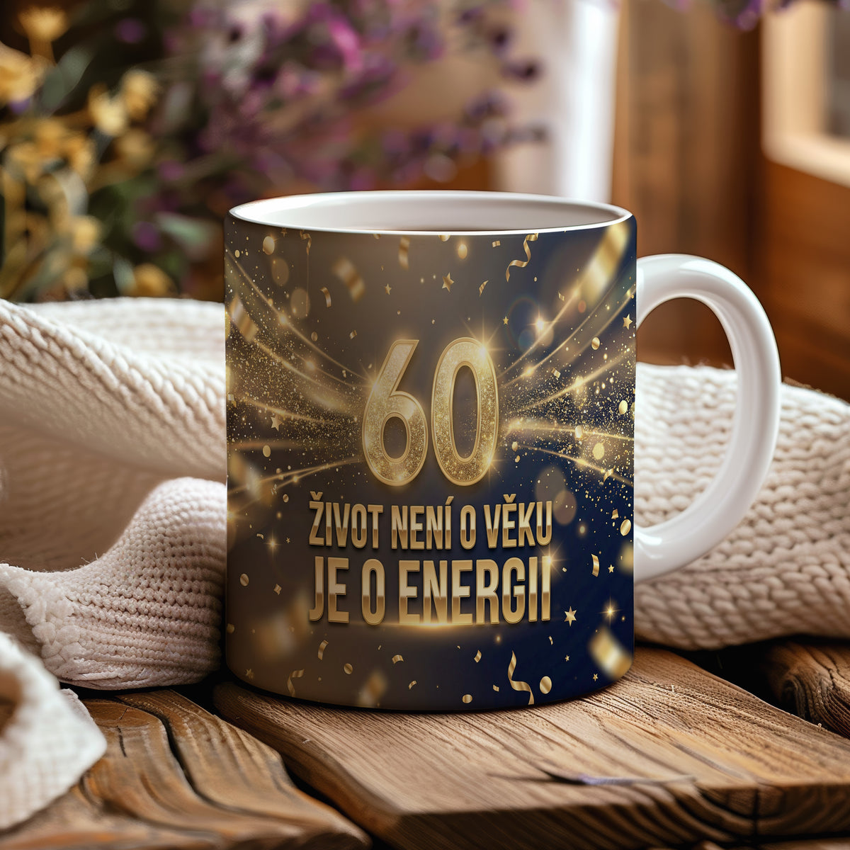 Narozeninový hrnek 60 let – ŽIVOT NENÍ O VĚKU JE O ENERGII
