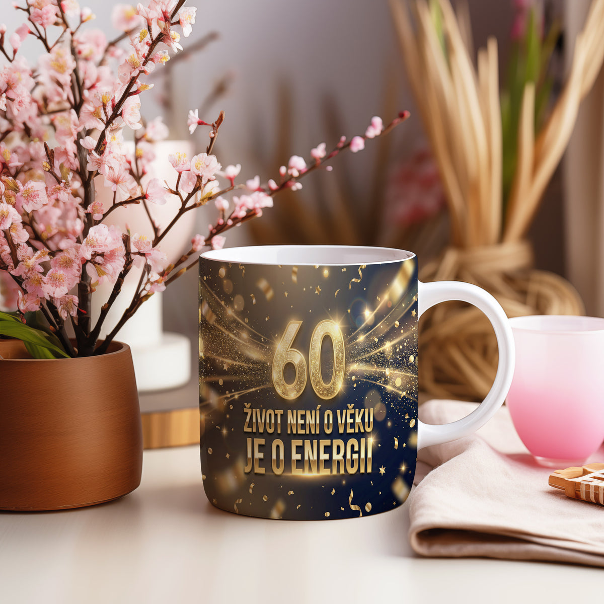 Narozeninový hrnek 60 let – ŽIVOT NENÍ O VĚKU JE O ENERGII