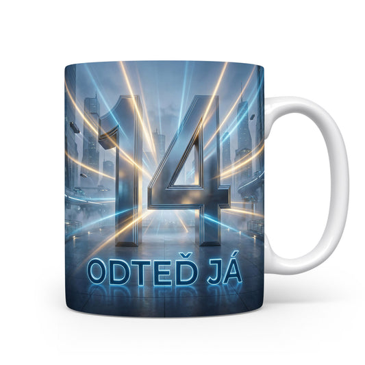 Narozeninový hrnek s číslem 14 a sloganem 'ODTEĎ JÁ'.
