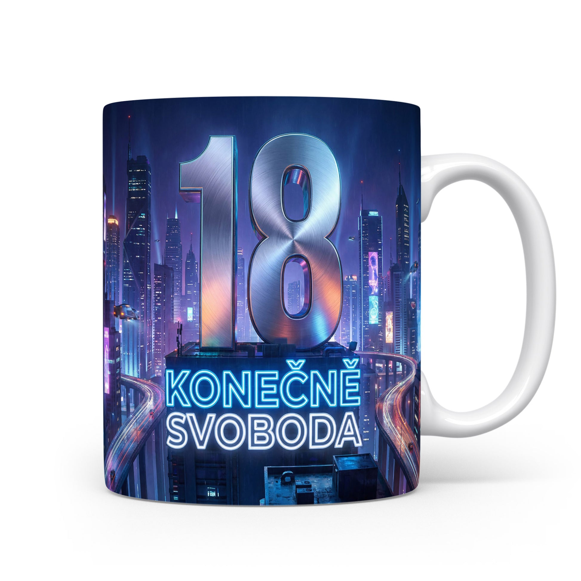 Hrnček s nápisem 'KONEČNĚ SVOBODA'