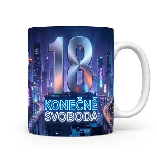Hrnček s nápisem 'KONEČNĚ SVOBODA'