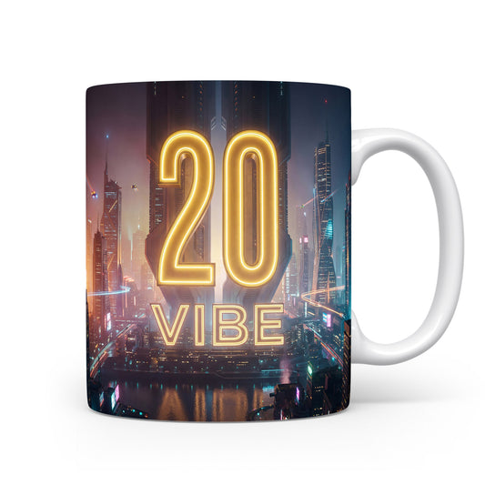 Hrnček s číslem 20 a nápisem VIBE