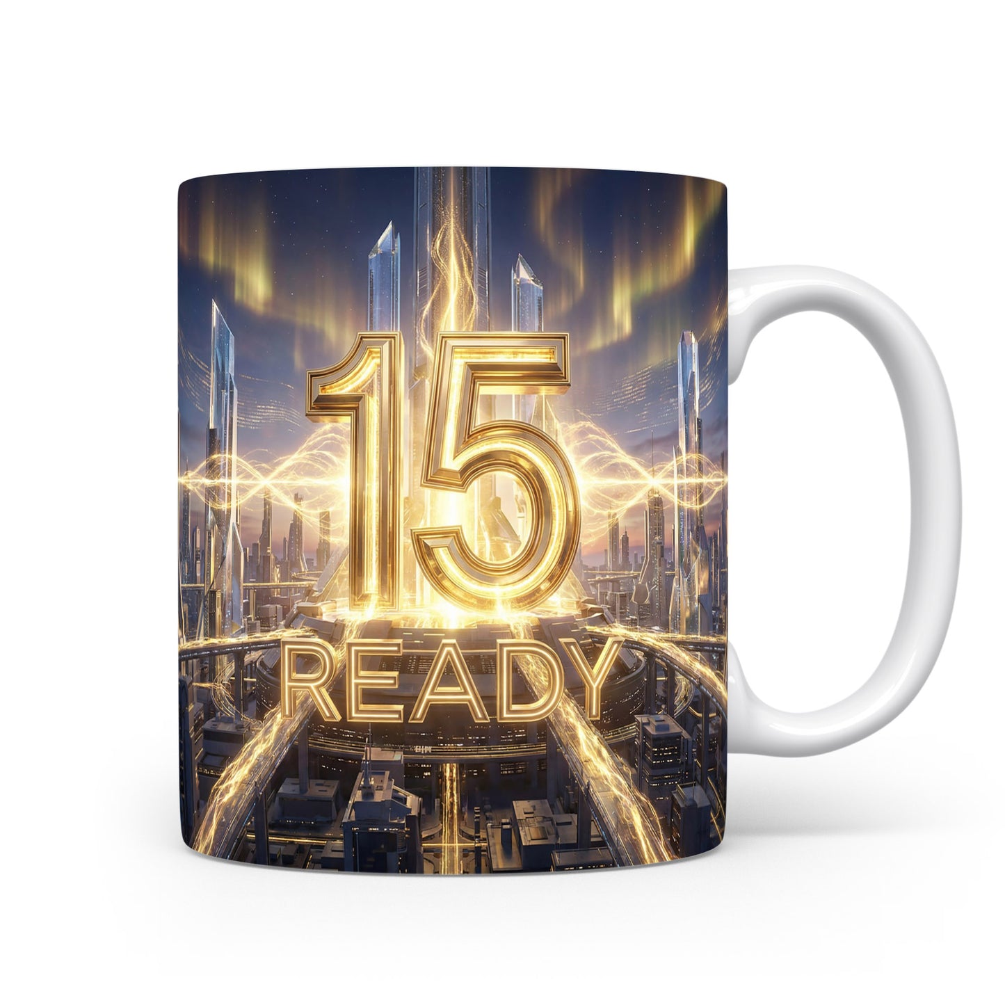 Hrnček s číslem 15 a nápisem READY