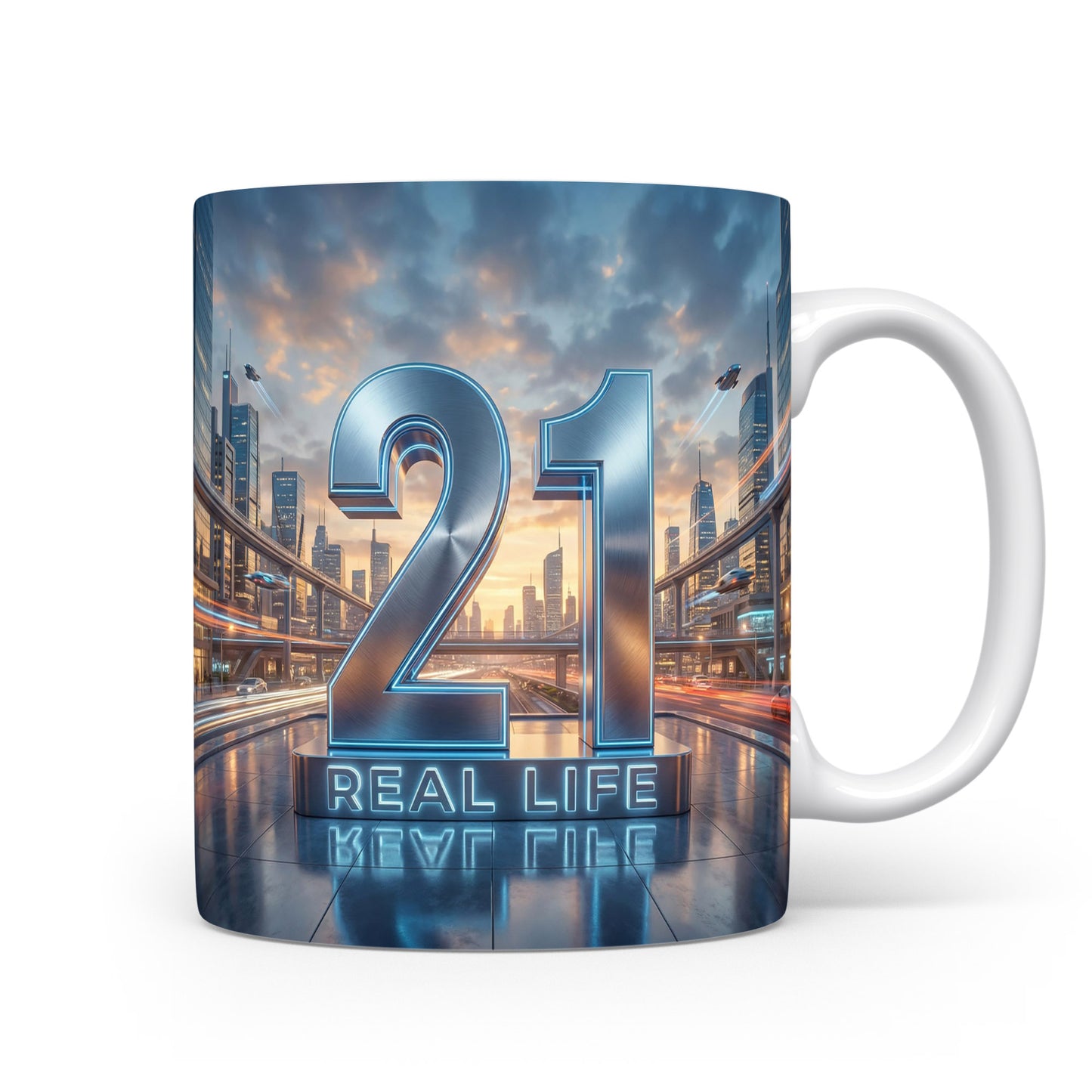 Hrnček s číslem 21 a nápisem REAL LIFE