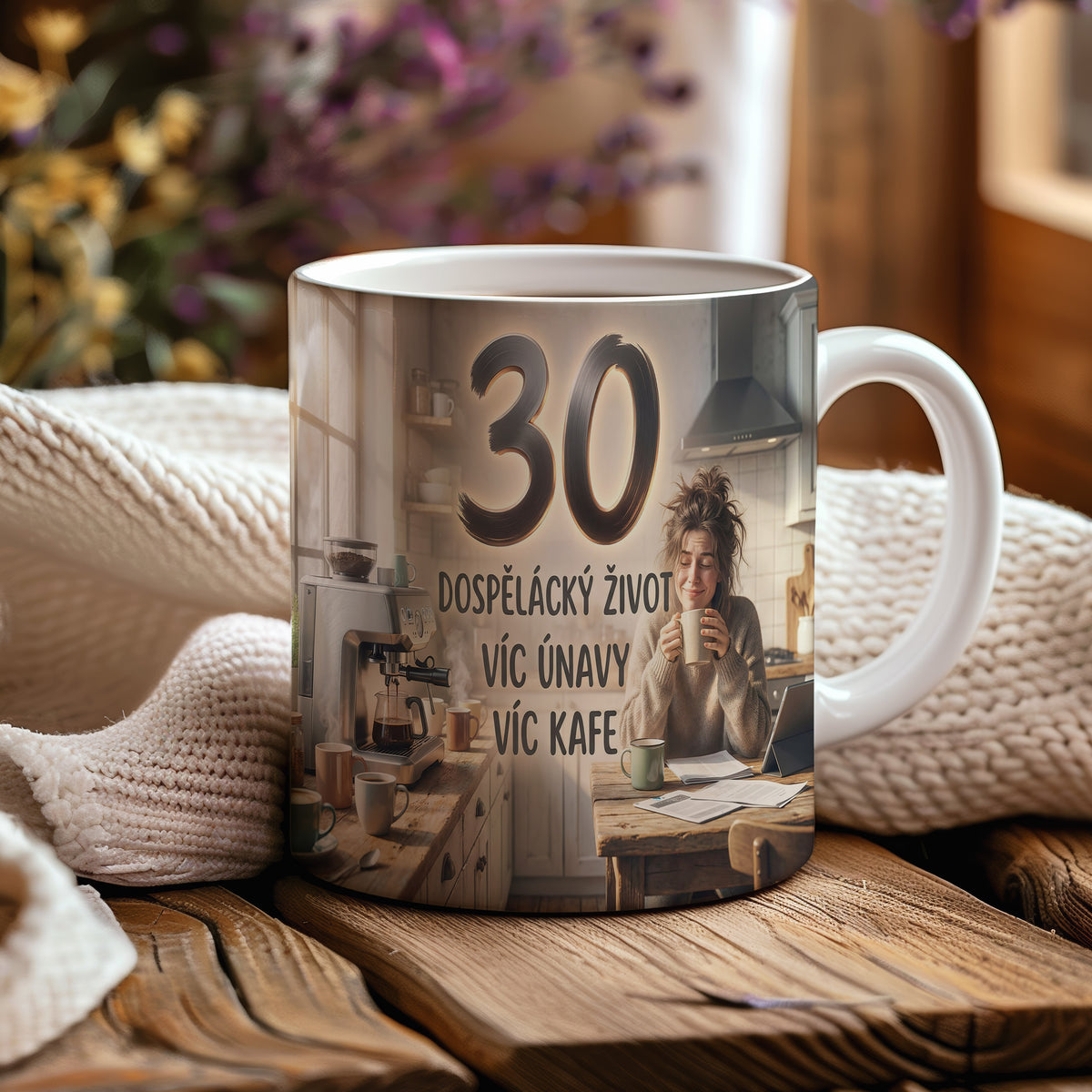 Narozeninový hrnek 30 let – DOSPĚLÁCKÝ ŽIVOT VÍC ÚNAVY VÍC KAFE