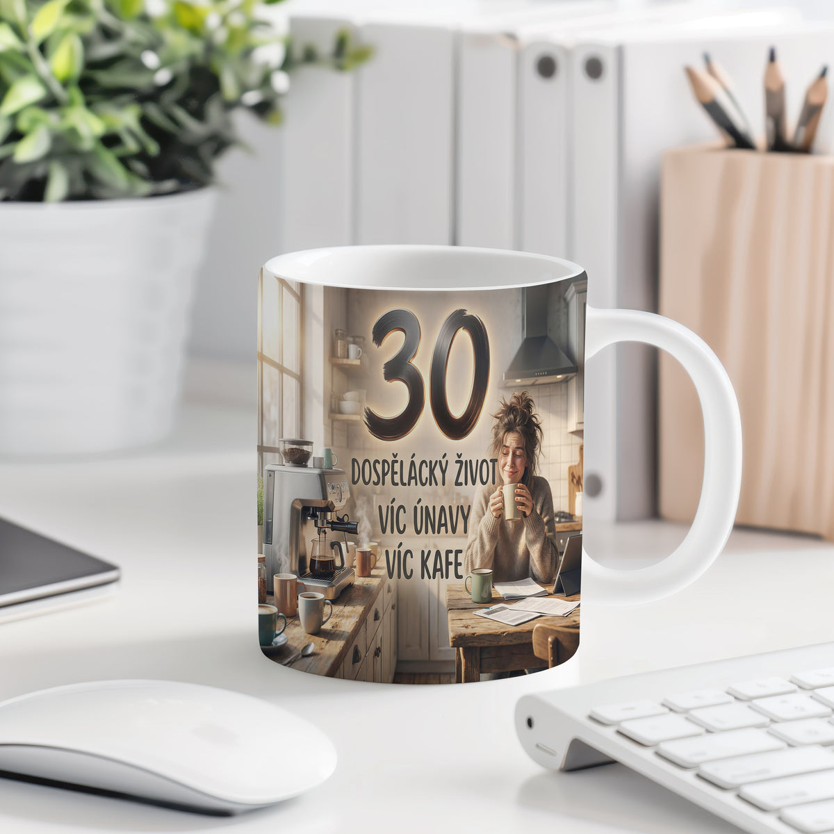 Narozeninový hrnek 30 let – DOSPĚLÁCKÝ ŽIVOT VÍC ÚNAVY VÍC KAFE