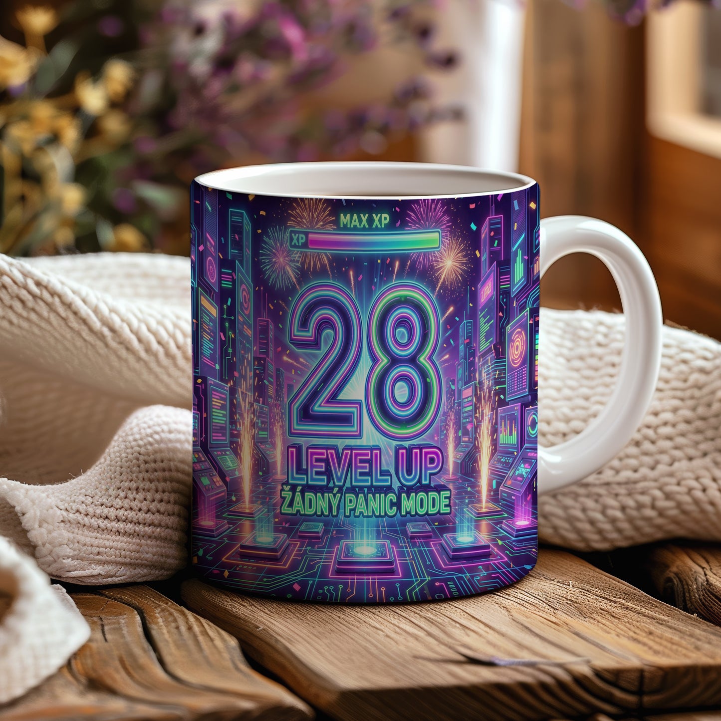 Narozeninový hrnek 28 let – LEVEL UP ŽÁDNÝ PANIC MODE
