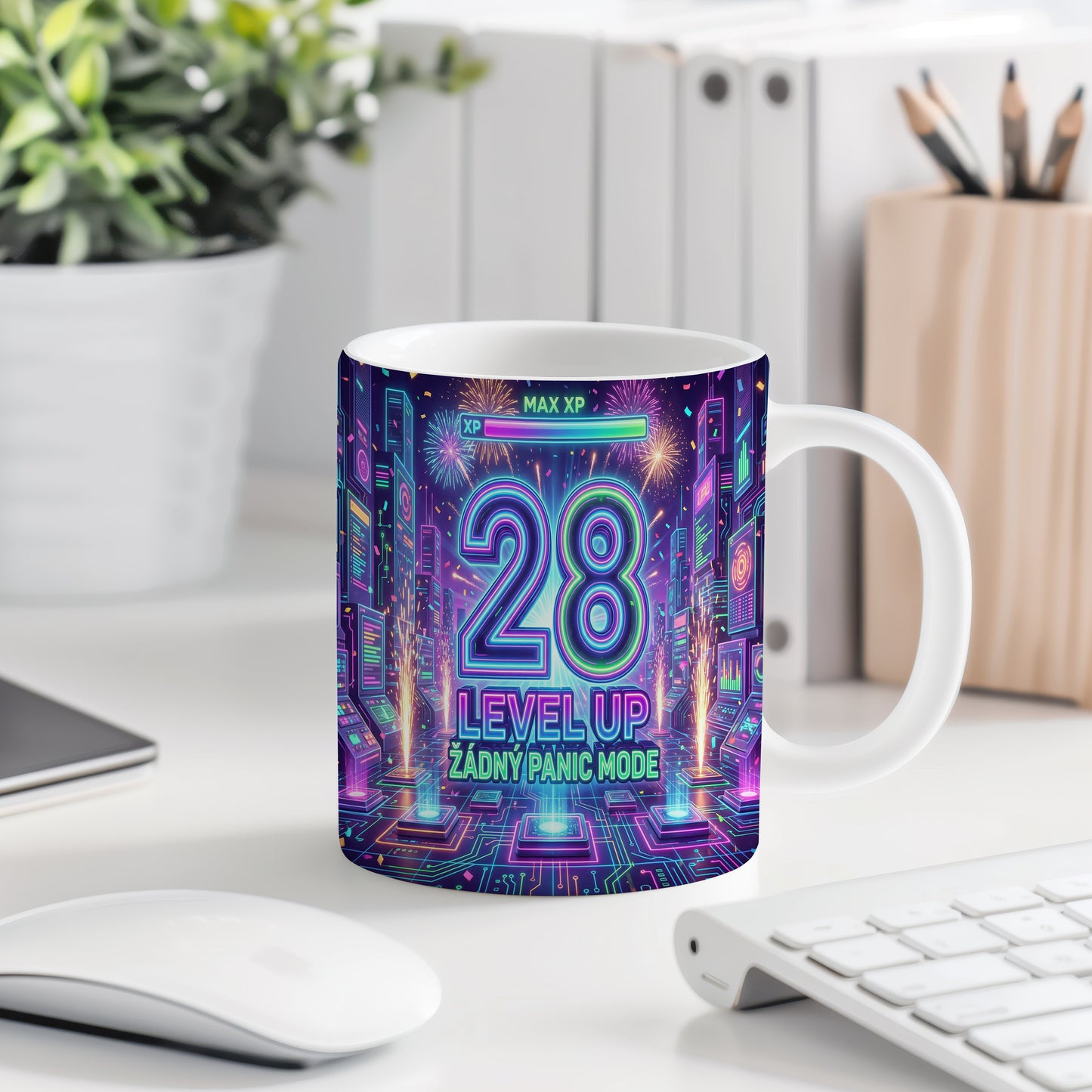 Narozeninový hrnek 28 let – LEVEL UP ŽÁDNÝ PANIC MODE