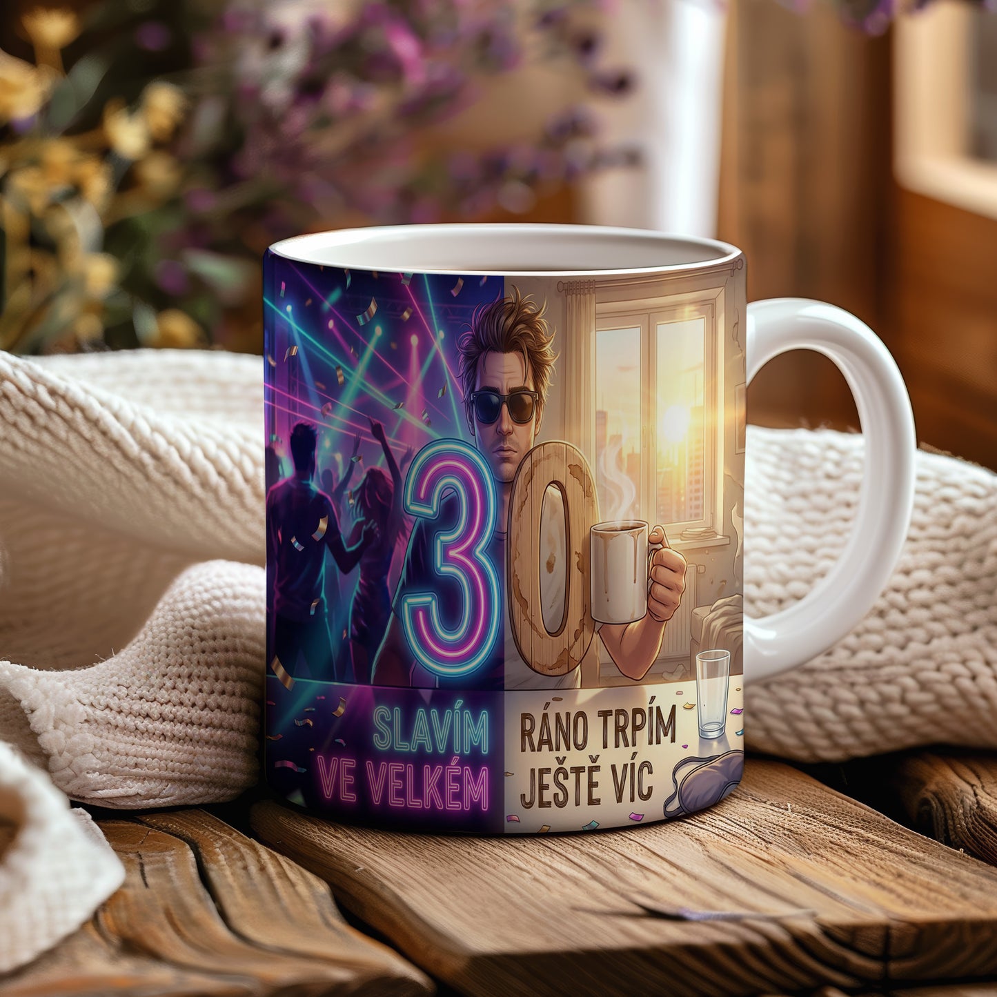 Narozeninový hrnek 30 let – SLAVÍM VE VELKÉM RÁNO TRPÍM JEŠTĚ VÍC