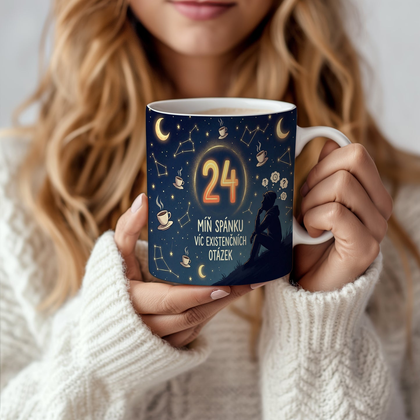 Narozeninový hrnek 24 let – MÍŇ SPÁNKU VÍC EXISTENČNÍCH OTÁZEK