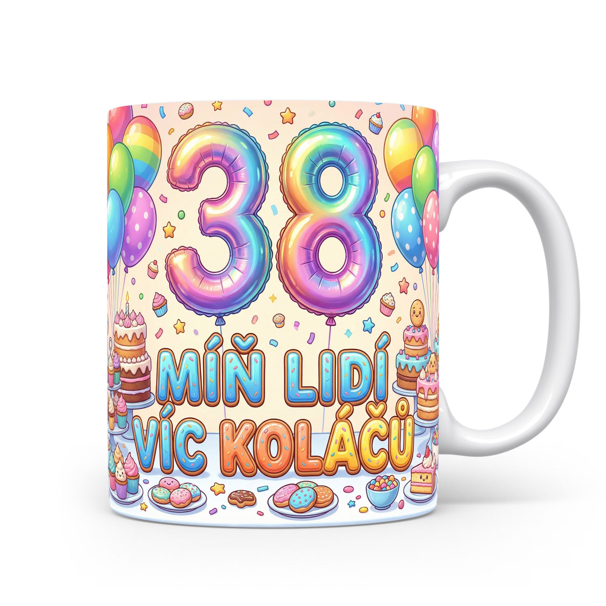 Narozeninový hrnek s číslem 38 a sloganem.
