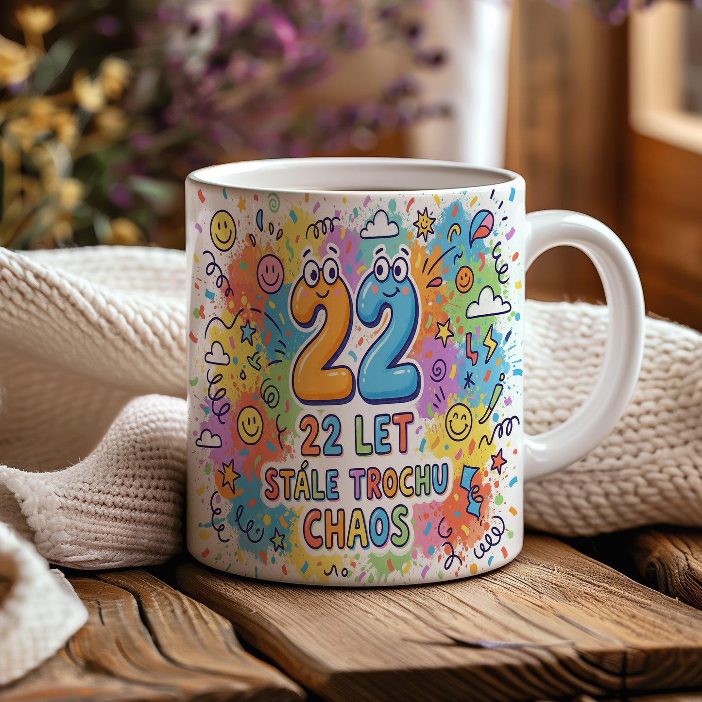 Narozeninový hrnek 22 let – 22 LET STÁLE TROCHU CHAOS