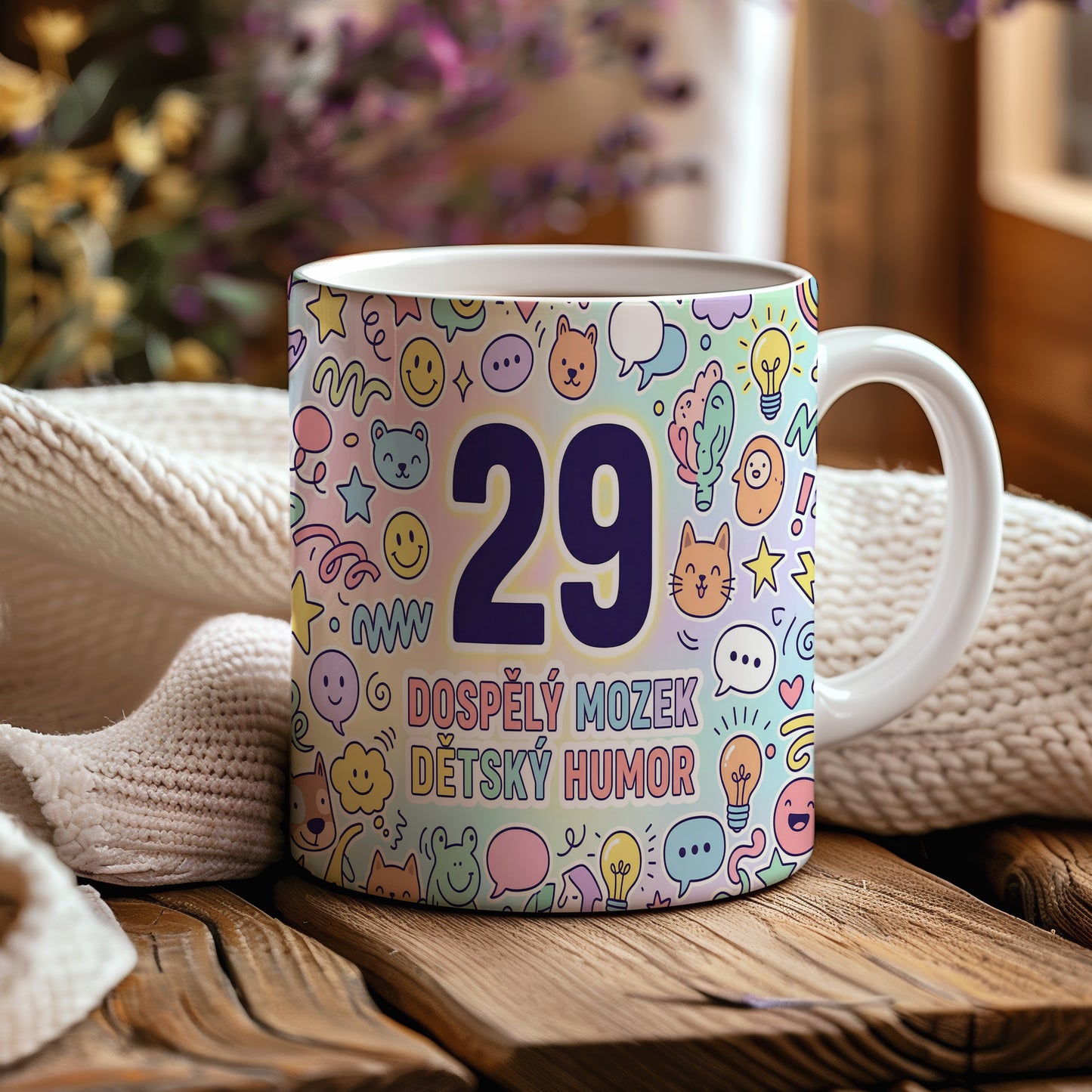 Narozeninový hrnek 29 let – DOSPĚLÝ MOZEK DĚTSKÝ HUMOR