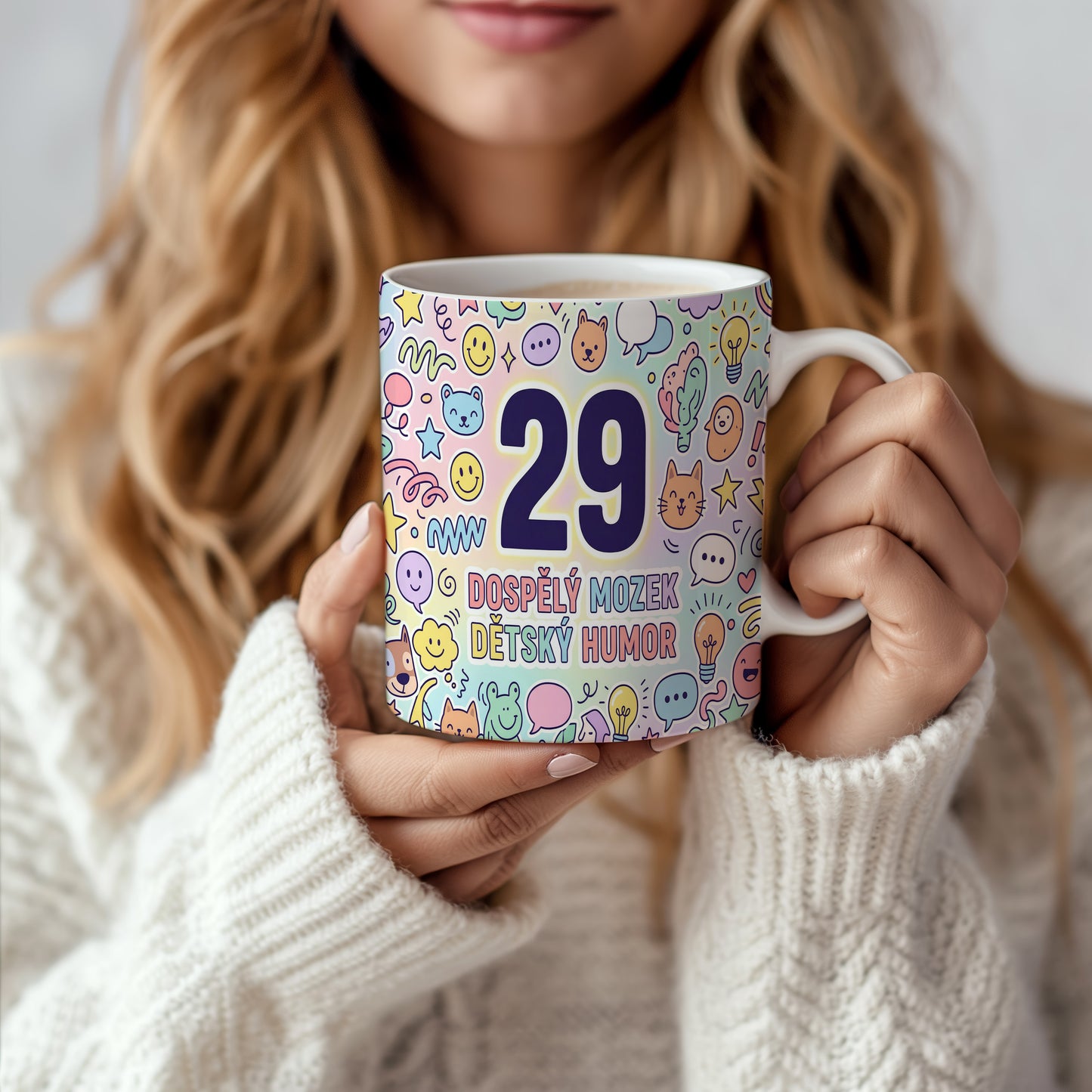 Narozeninový hrnek 29 let – DOSPĚLÝ MOZEK DĚTSKÝ HUMOR
