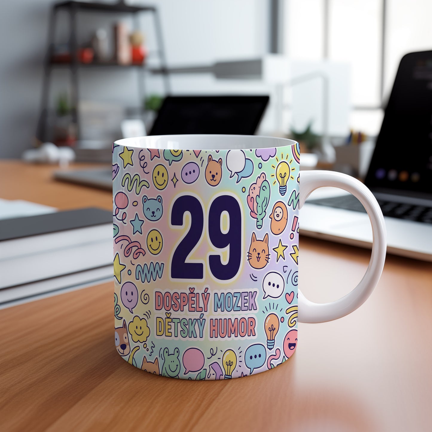Narozeninový hrnek 29 let – DOSPĚLÝ MOZEK DĚTSKÝ HUMOR