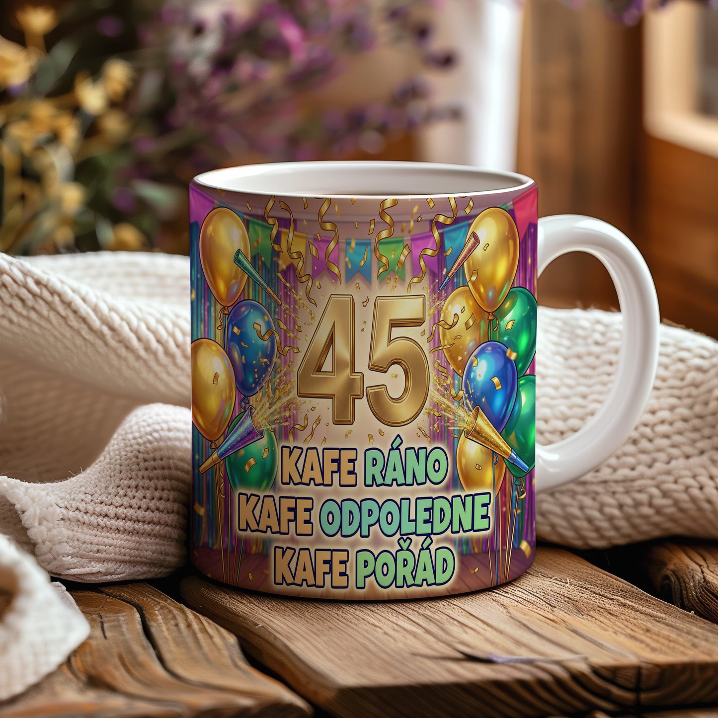 Narozeninový hrnek 45 let – KAFE RÁNO KAFE ODPOLEDNE KAFE POŘÁD