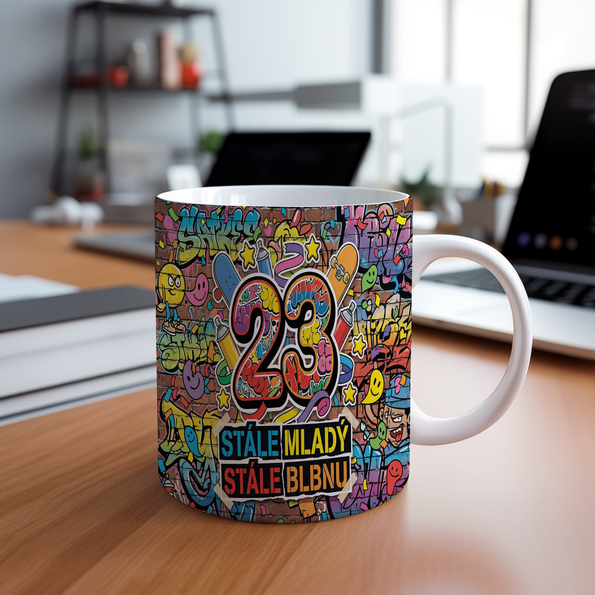Narozeninový hrnek 23 let – STÁLE MLADÝ, STÁLE BLBNU