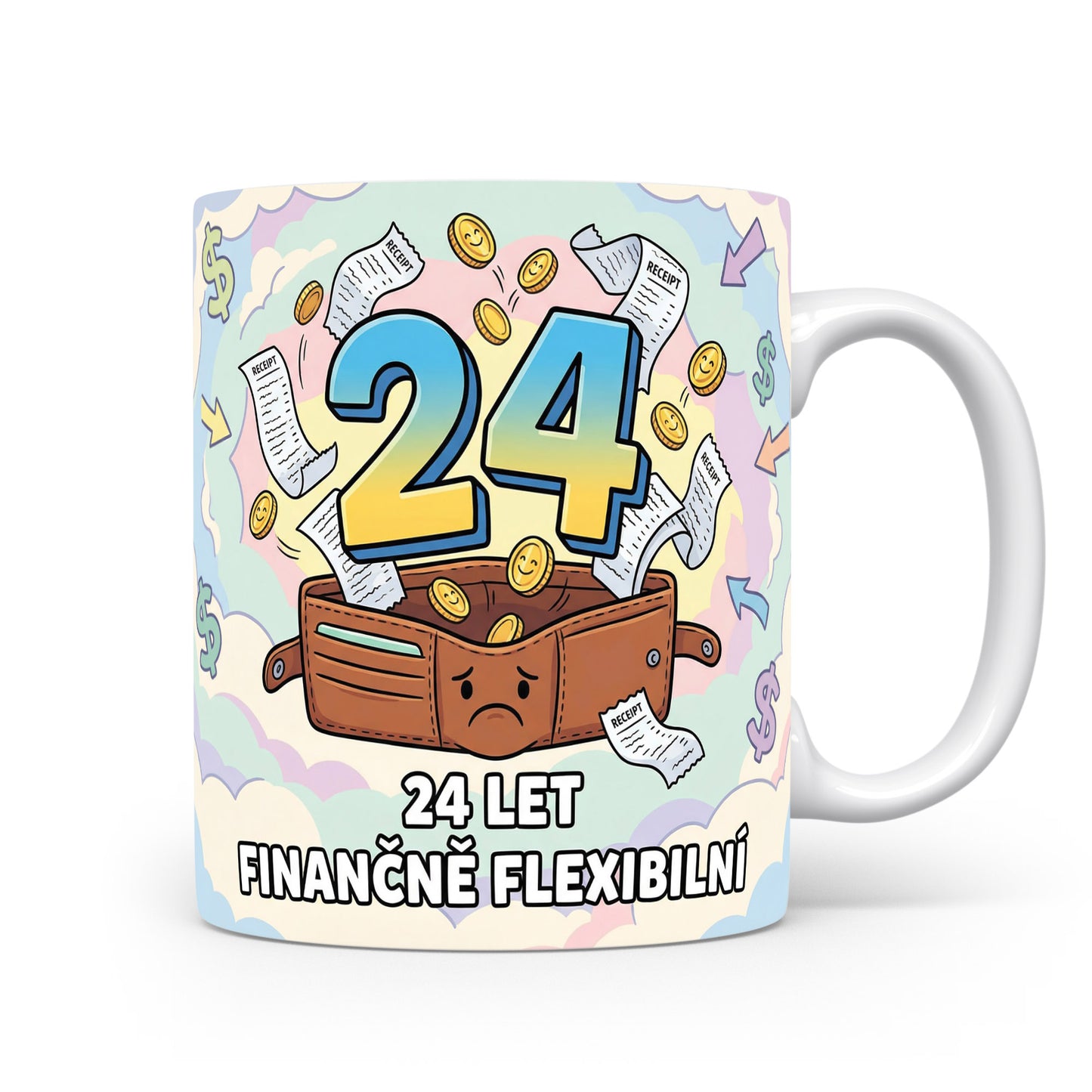 Hrnček s nápisem 24 LET FINANČNĚ FLEXIBILNÍ