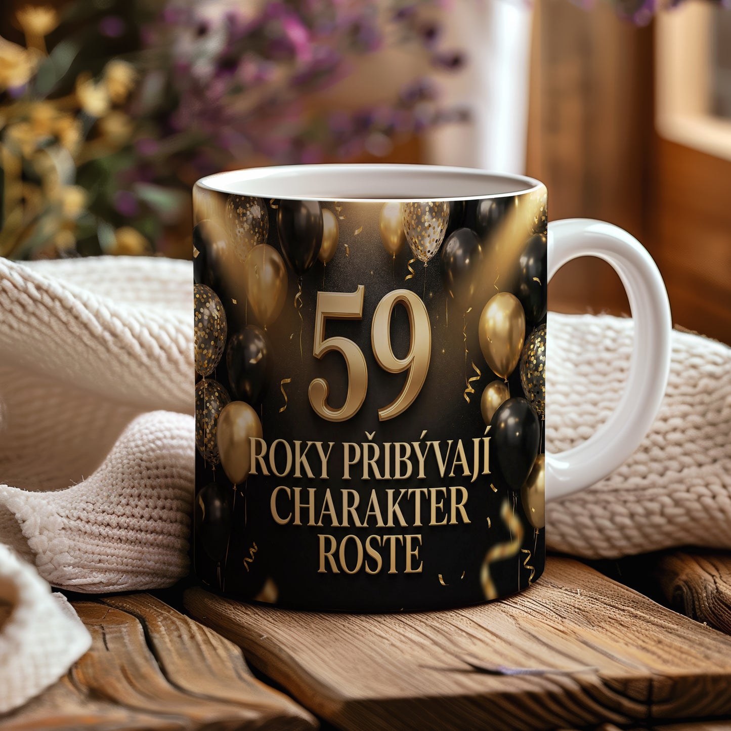 Narozeninový hrnek 59 let – ROKY PŘIBÝVAJÍ CHARAKTER ROSTE