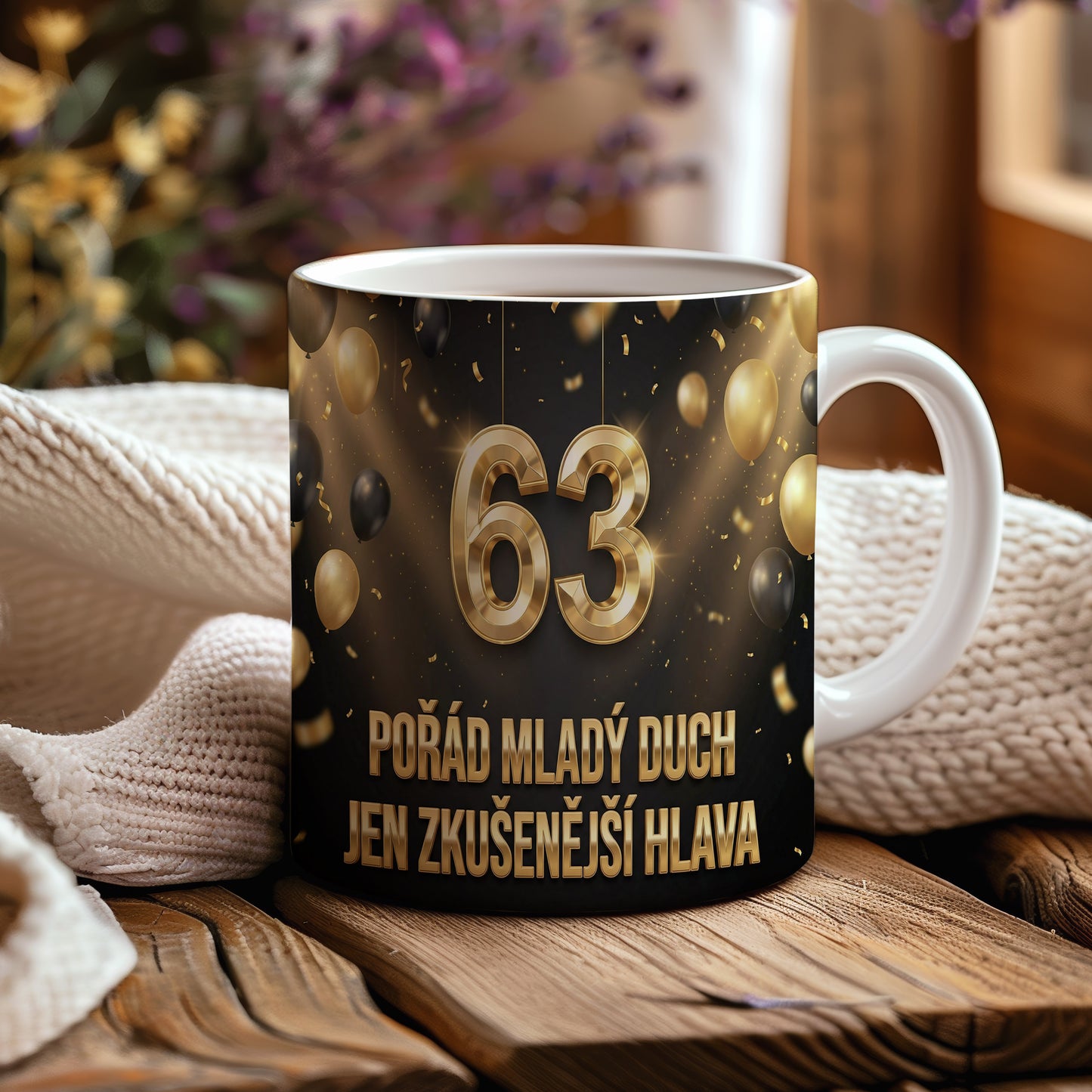 Narozeninový hrnek 63 let – POŘÁD MLADÝ DUCH JEN ZKUŠENĚJŠÍ HLAVA