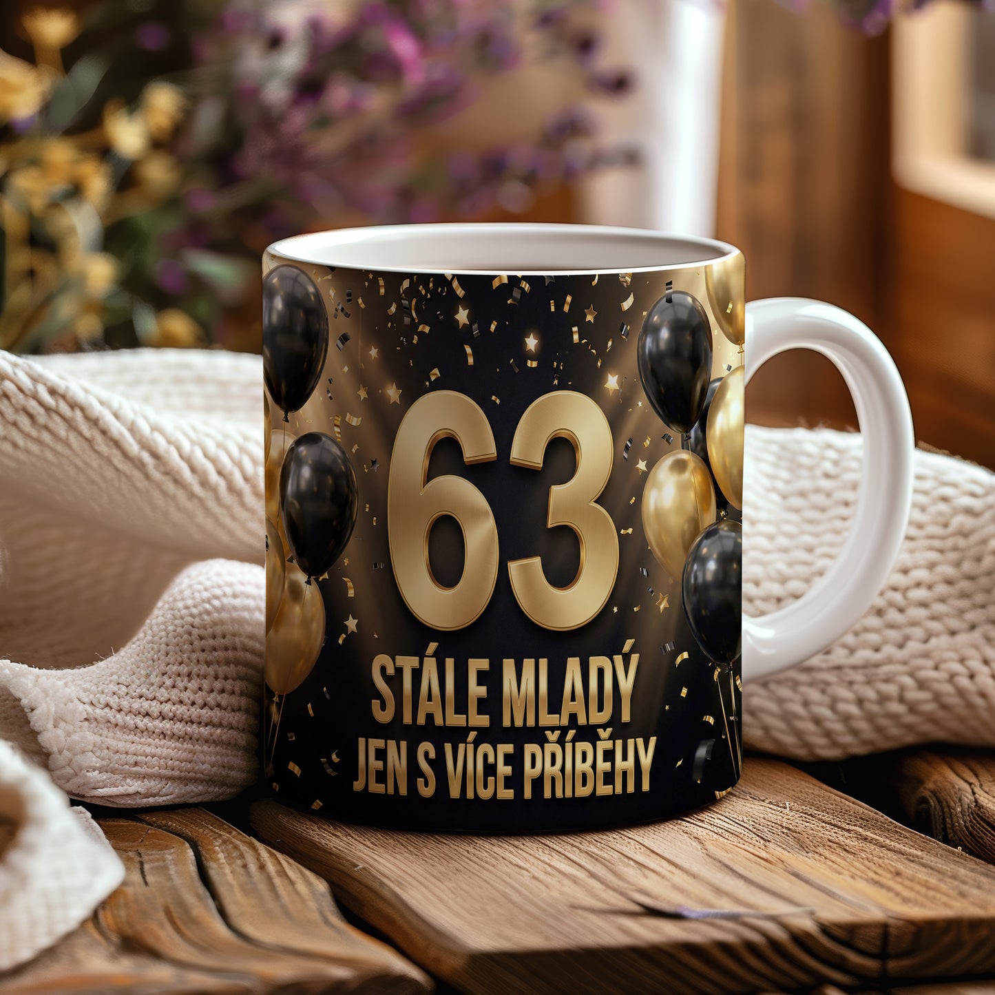 Narozeninový hrnek 63 let – STÁLE MLADÝ JEN S VÍCE PŘÍBĚHY