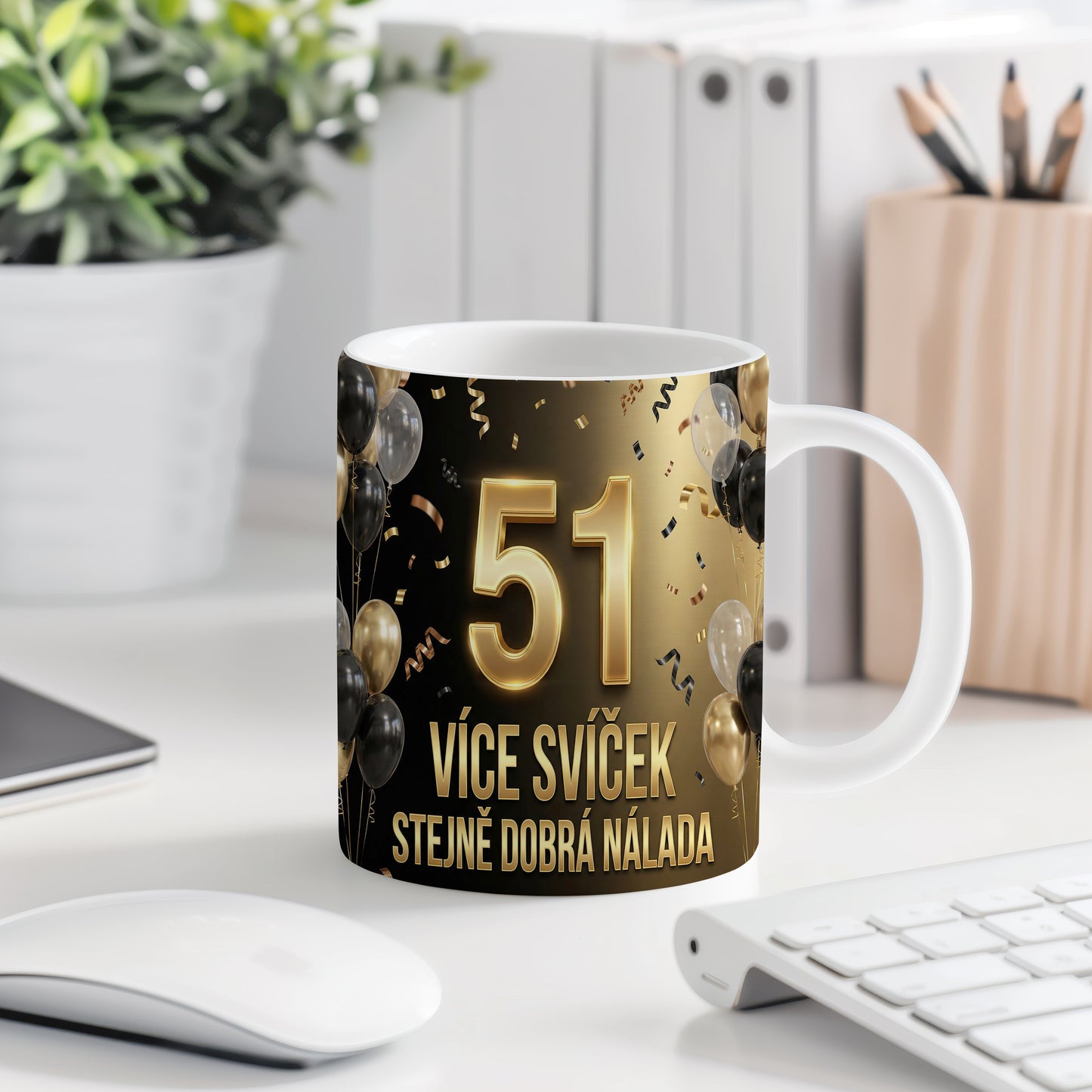 Narozeninový hrnek 51 let – VÍCE SVÍČEK STEJNĚ DOBRÁ NÁLADA