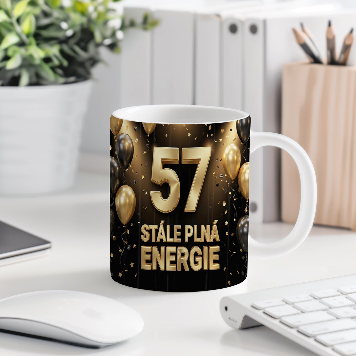 Narozeninový hrnek 57 let – STÁLE PLNÁ ENERGIE