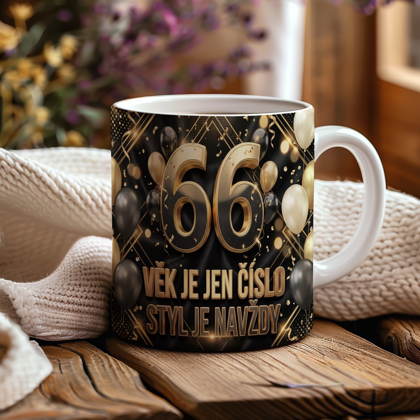 Narozeninový hrnek 66 let – VĚK JE JEN ČÍSLO, STYL JE NAVŽDY