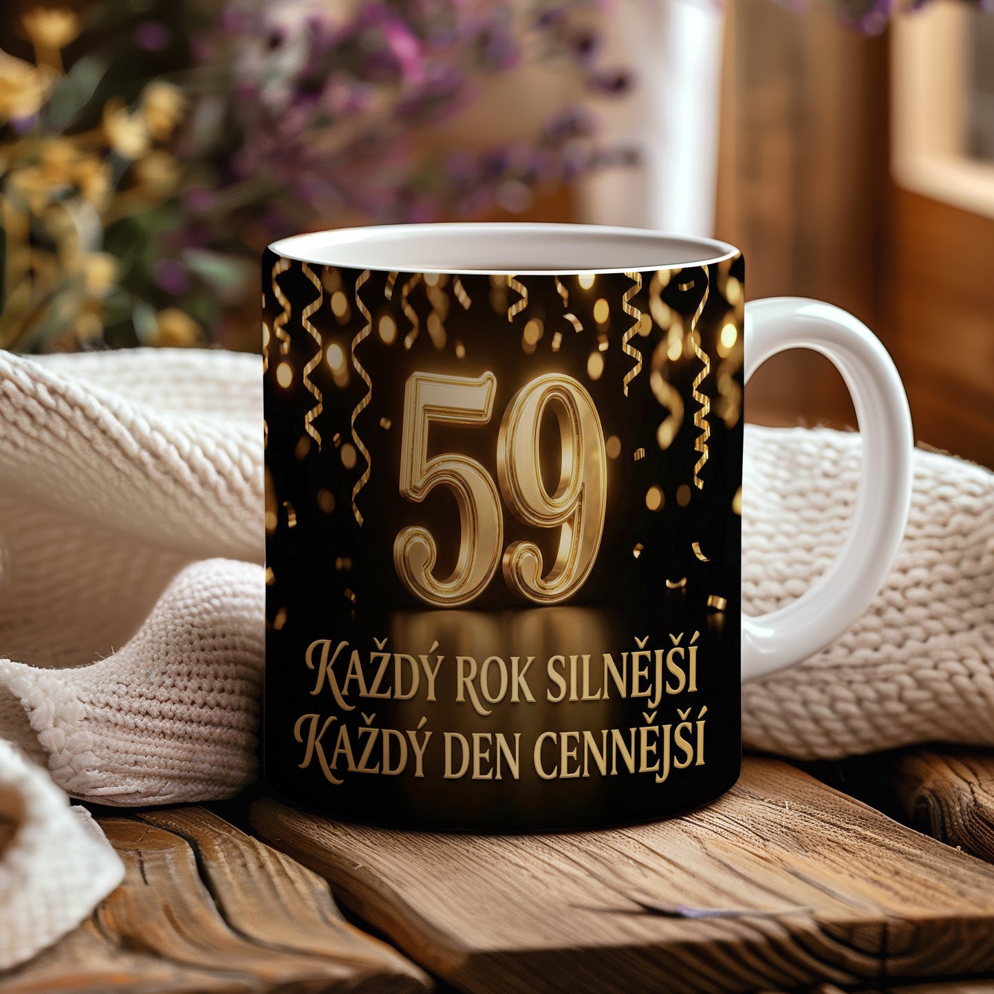Narozeninový hrnek 59 let – KAŽDÝ ROK SILNĚJŠÍ KAŽDÝ DEN CENNĚJŠÍ