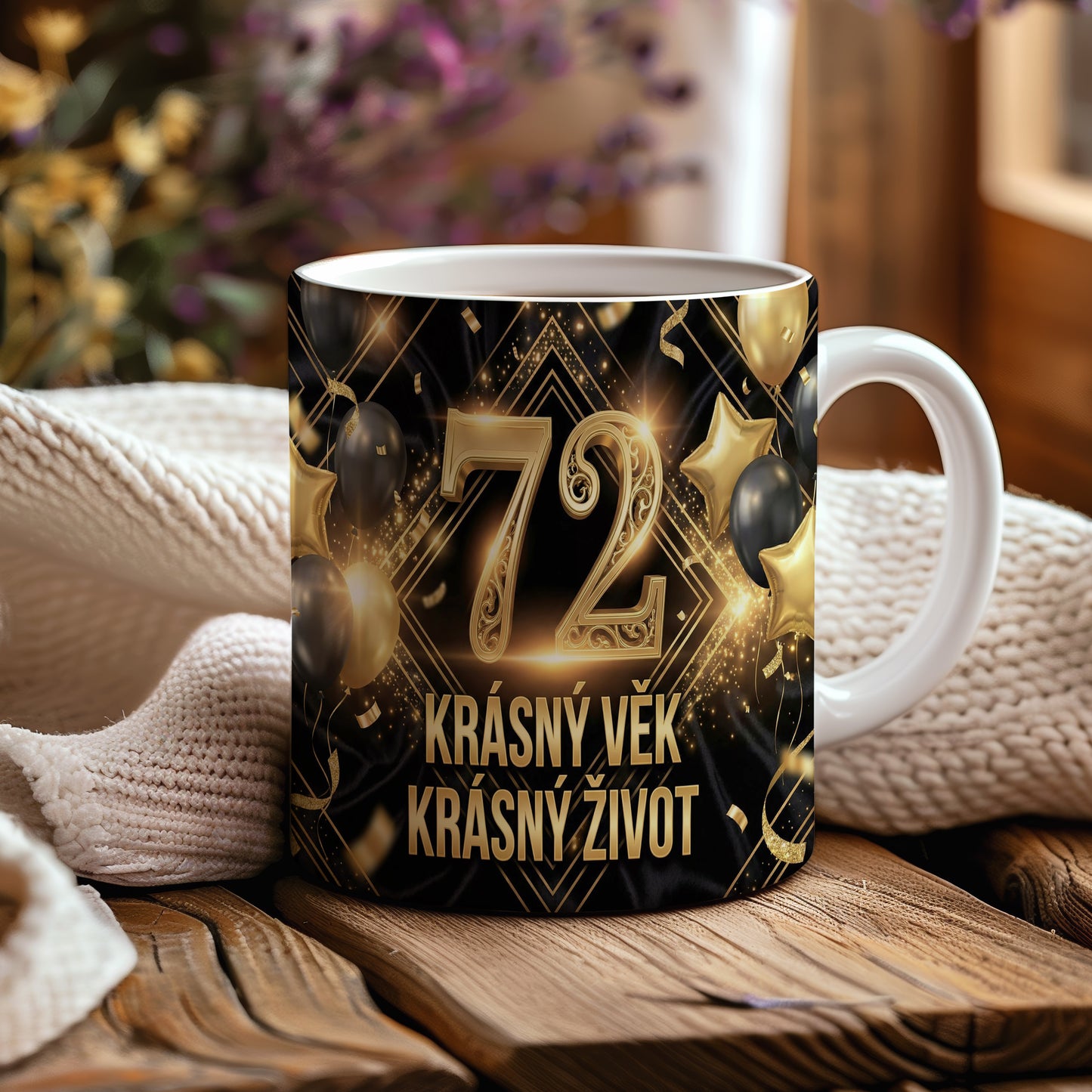 Narozeninový hrnek 72 let – KRÁSNÝ VĚK KRÁSNÝ ŽIVOT