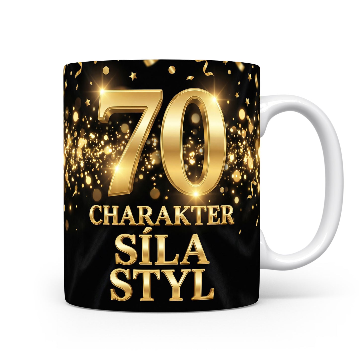 Hrnček s nápisem 70 CHARAKTER SÍLA STYL