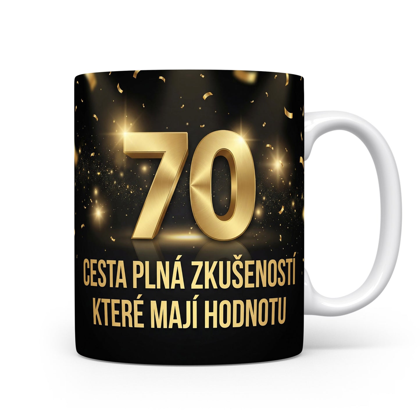 Hrnček s číslem 70 a sloganem o zkušenostech
