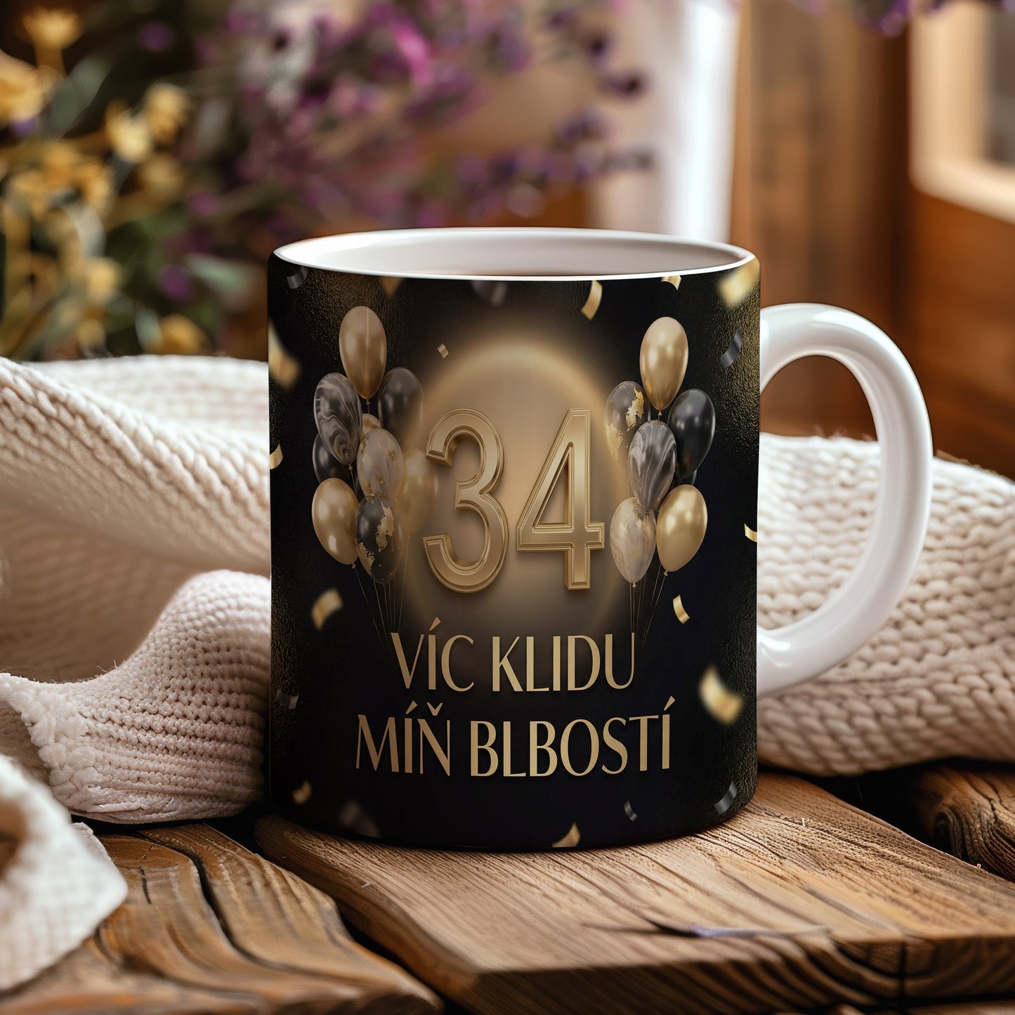 Narozeninový hrnek 34 let – VÍC KLIDU MÍŇ BLBOSTÍ