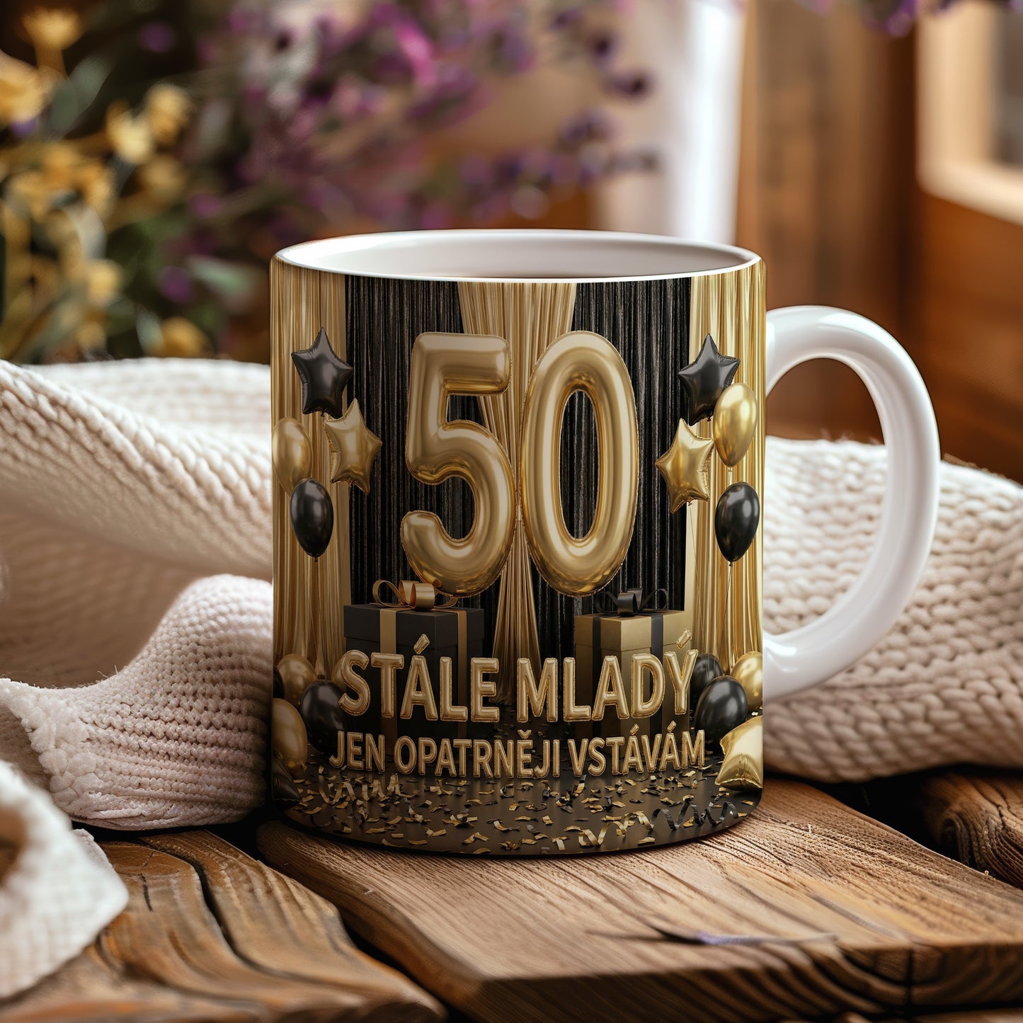 Narozeninový hrnek 50 let – STÁLE MLADÝ, JEN OPATRNĚJI VSTÁVÁM