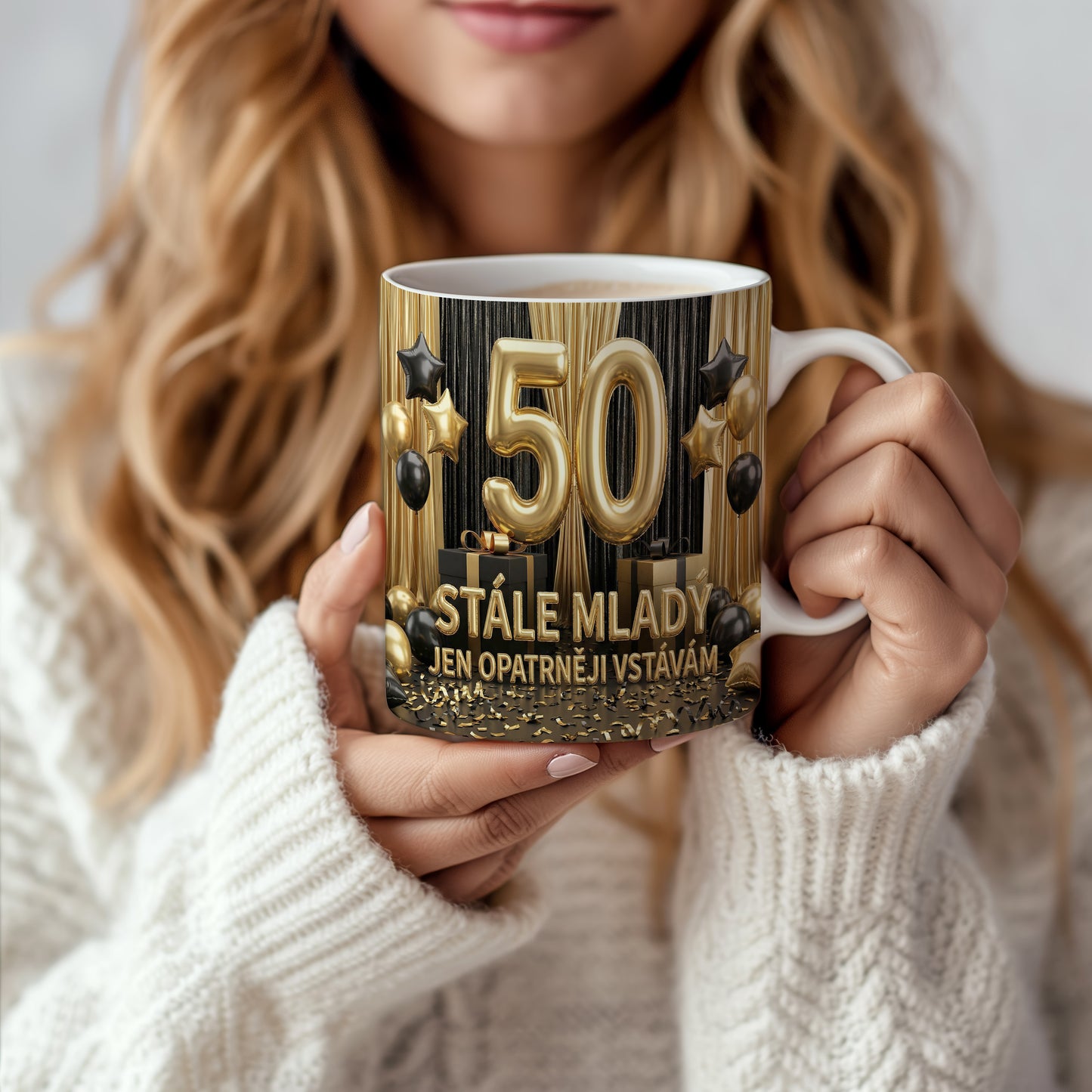 Narozeninový hrnek 50 let – STÁLE MLADÝ, JEN OPATRNĚJI VSTÁVÁM