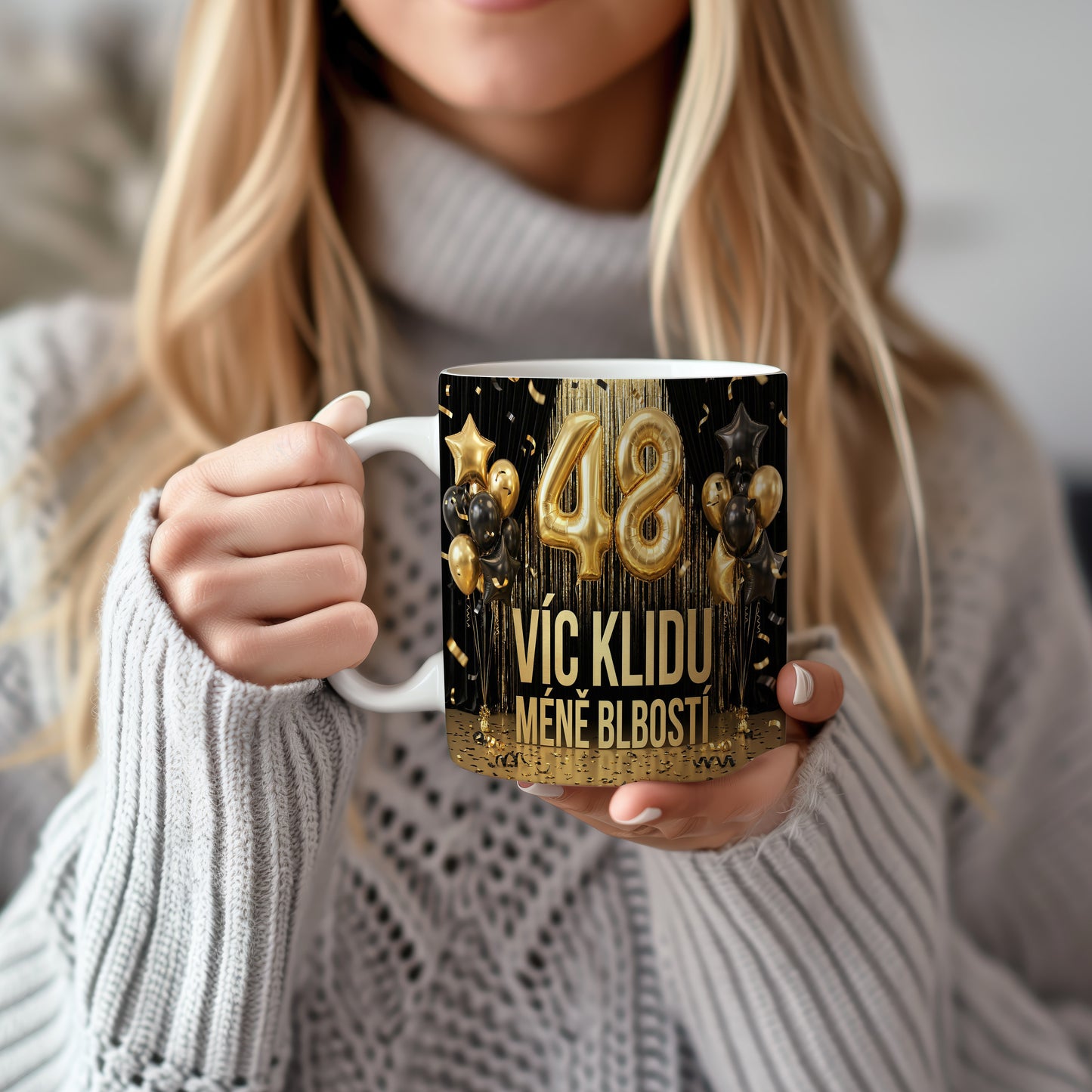 Narozeninový hrnek 48 let – VÍC KLIDU MÉNĚ BLBOSTÍ