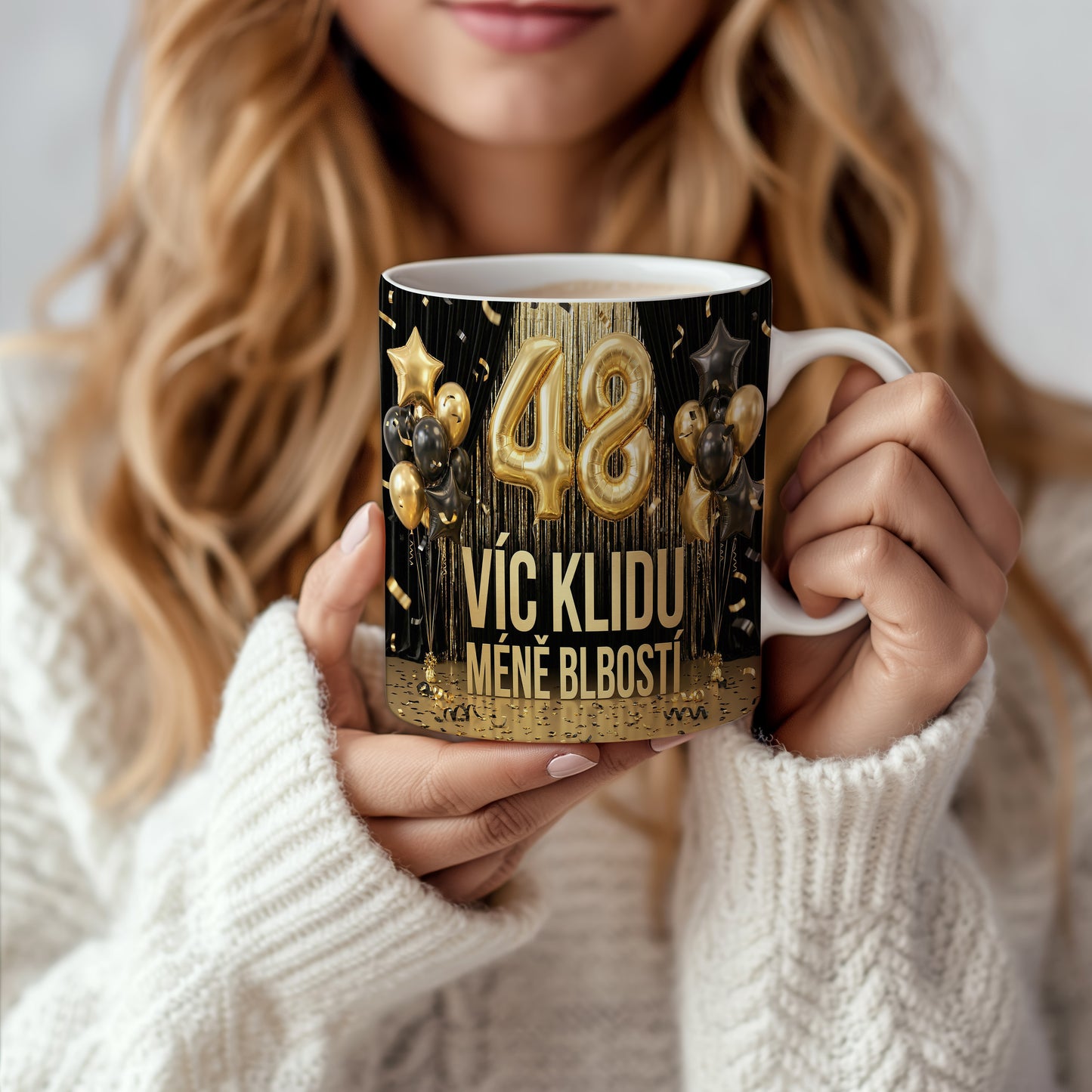 Narozeninový hrnek 48 let – VÍC KLIDU MÉNĚ BLBOSTÍ