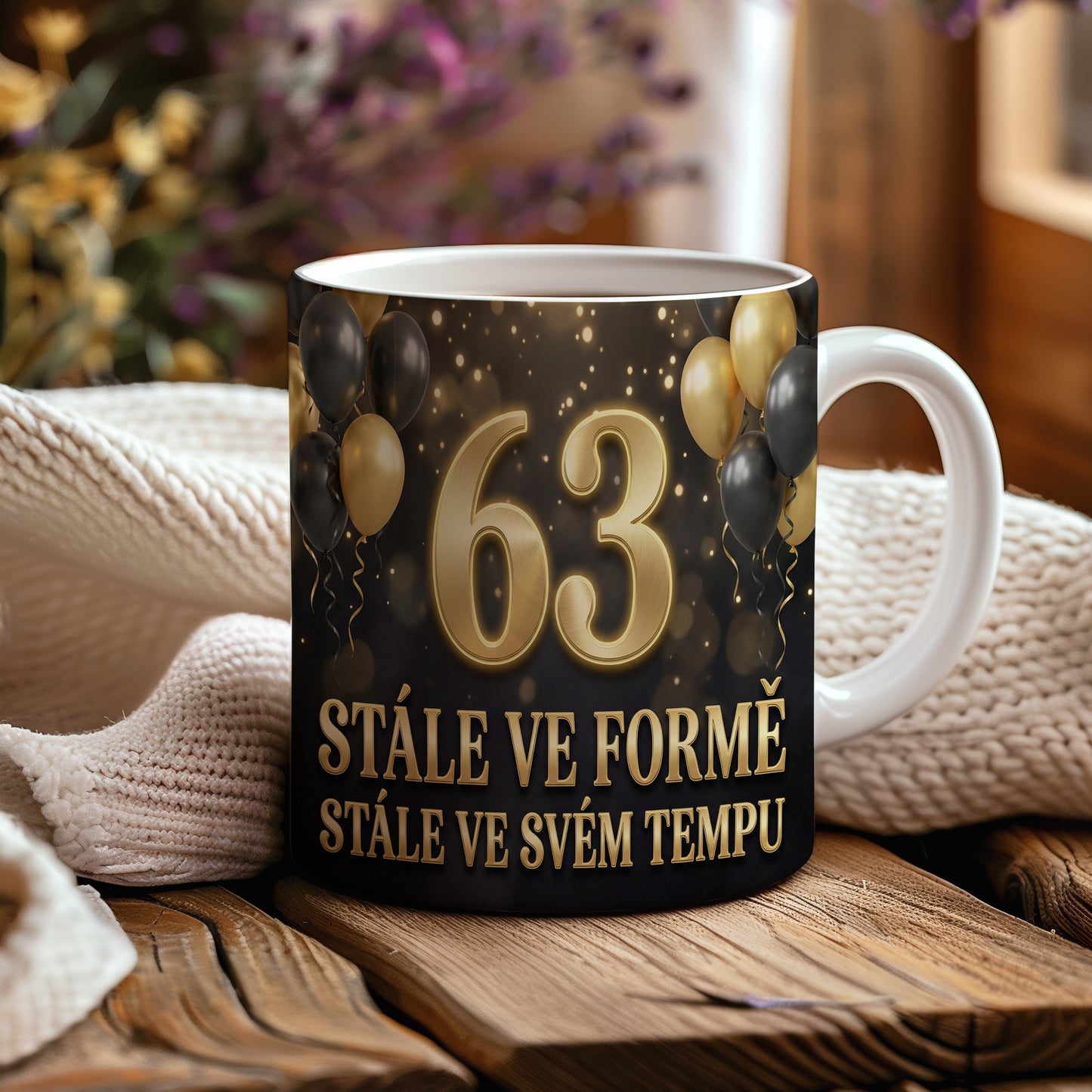 Narozeninový hrnek 63 let – STÁLE VE FORMĚ, STÁLE VE SVÉM TEMPU
