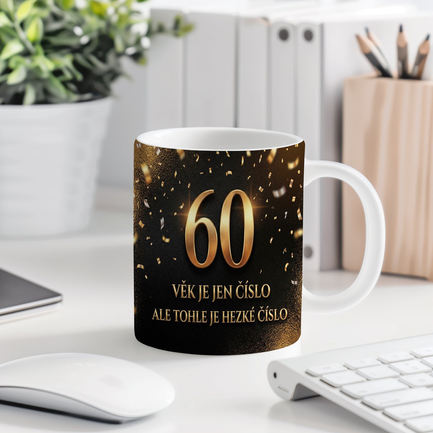 Narozeninový hrnek 60 let – VĚK JE JEN ČÍSLO ALE TOHLE JE HEZKÉ ČÍSLO