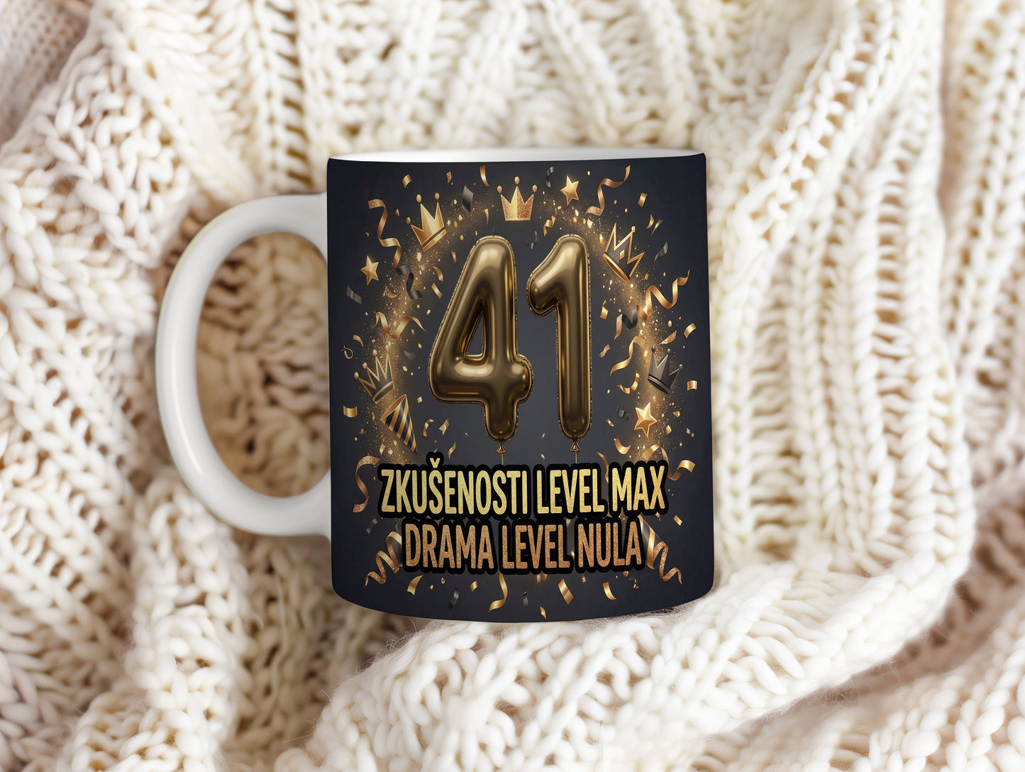 Narozeninový hrnek 41 let – ZKUŠENOSTI LEVEL MAX DRAMA LEVEL NULA