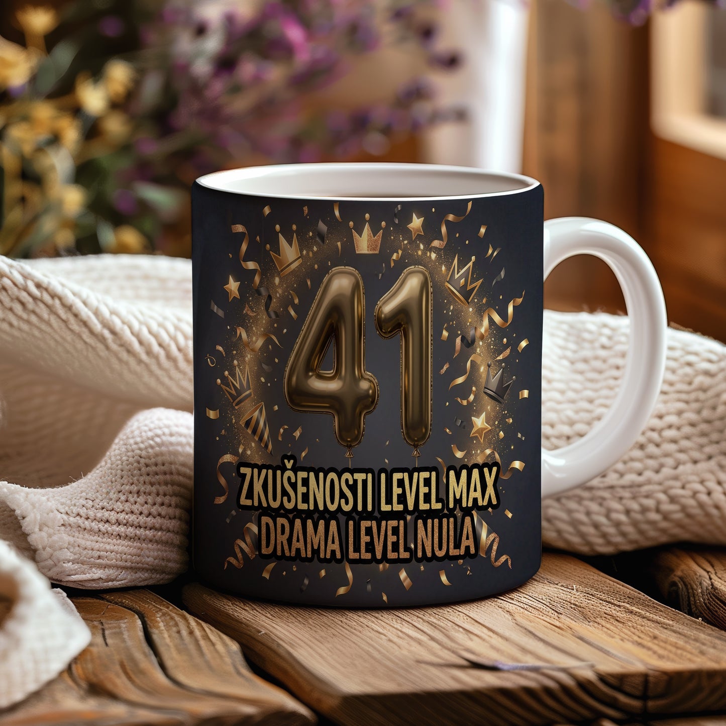Narozeninový hrnek 41 let – ZKUŠENOSTI LEVEL MAX DRAMA LEVEL NULA