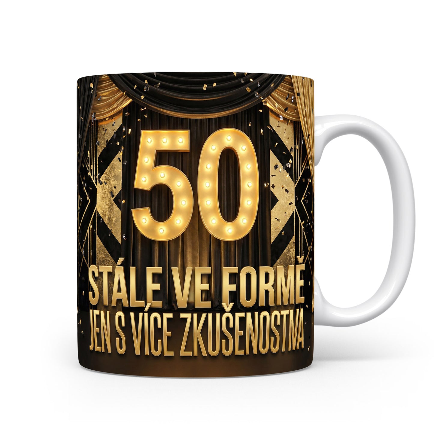 Hrnček s nápisem 50 stále ve formě
