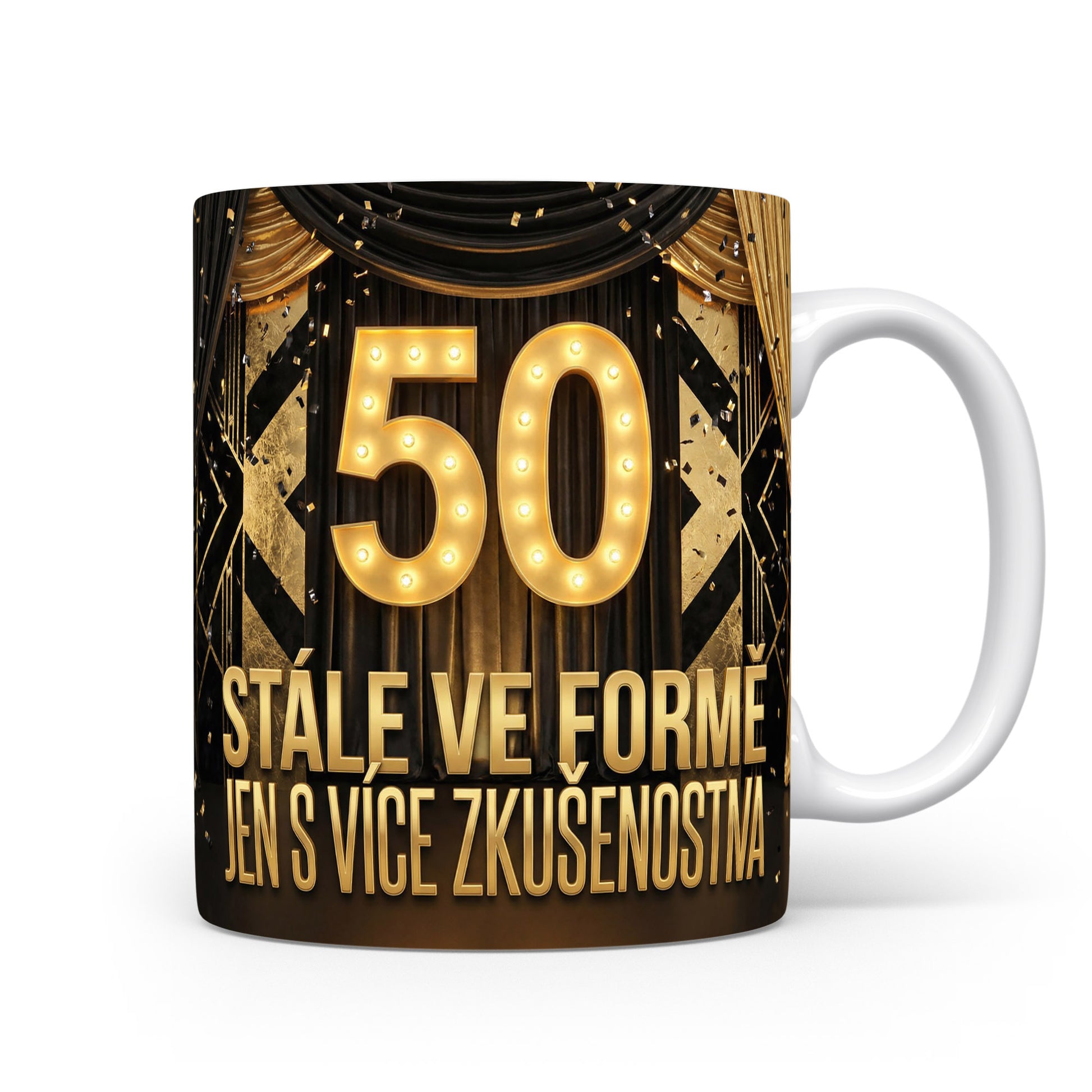 Hrnček s nápisem 50 stále ve formě