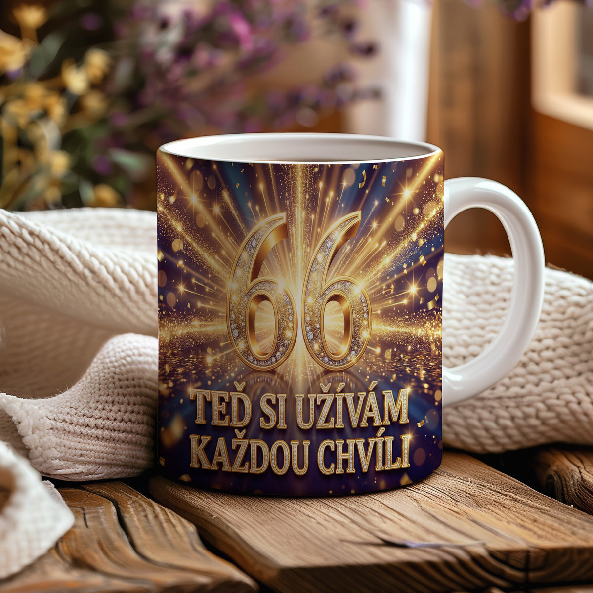 Narozeninový hrnek 66 let – TEĎ SI UŽÍVÁM KAŽDOU CHVÍLI