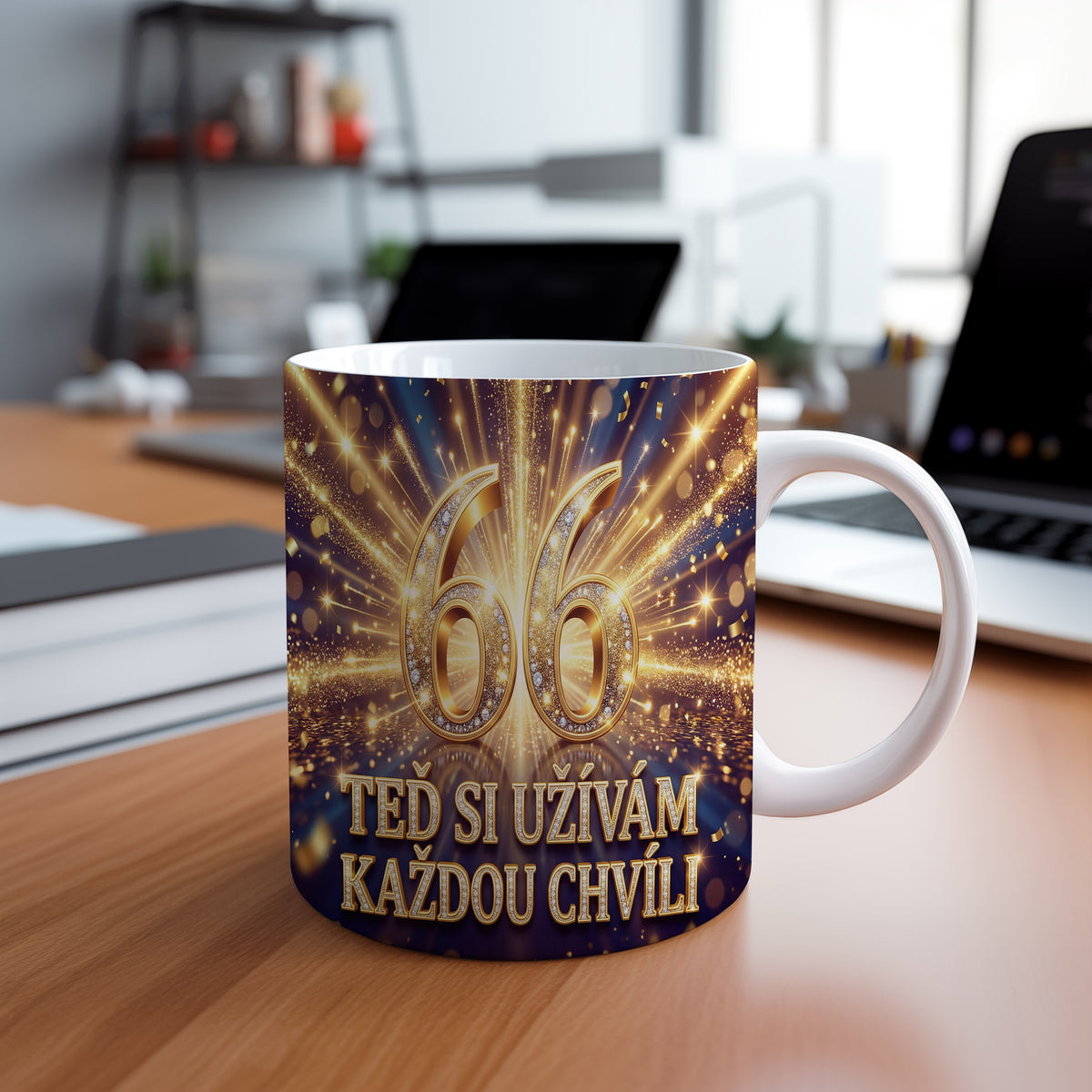 Narozeninový hrnek 66 let – TEĎ SI UŽÍVÁM KAŽDOU CHVÍLI