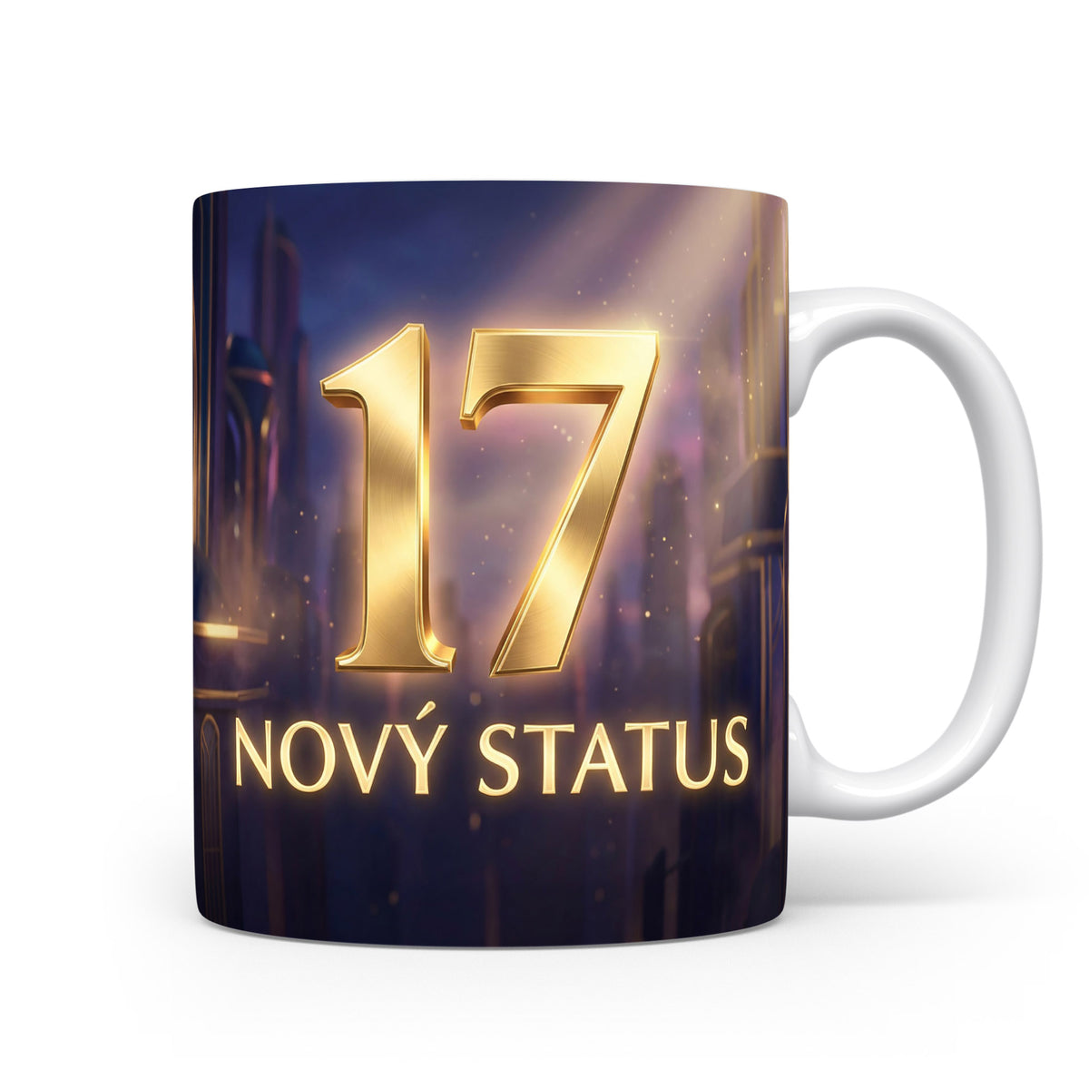 Hrnček s číslem 17 a nápisem NOVÝ STATUS